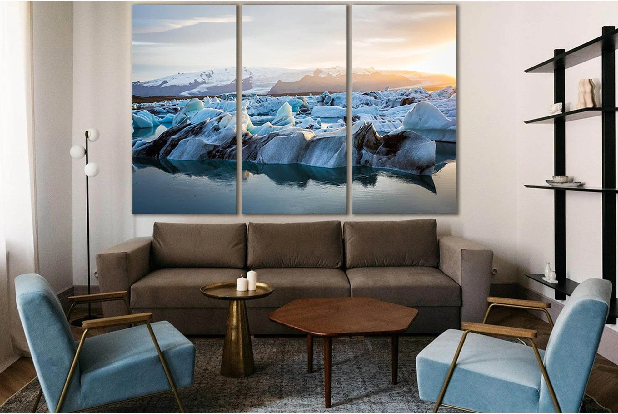Sunset Over Jokulsarlon Glacier Lagoon №SL1336 Ready to Hang Canvas Print - Zellart Canvas Prints 0new, ALL_Products, Glacials