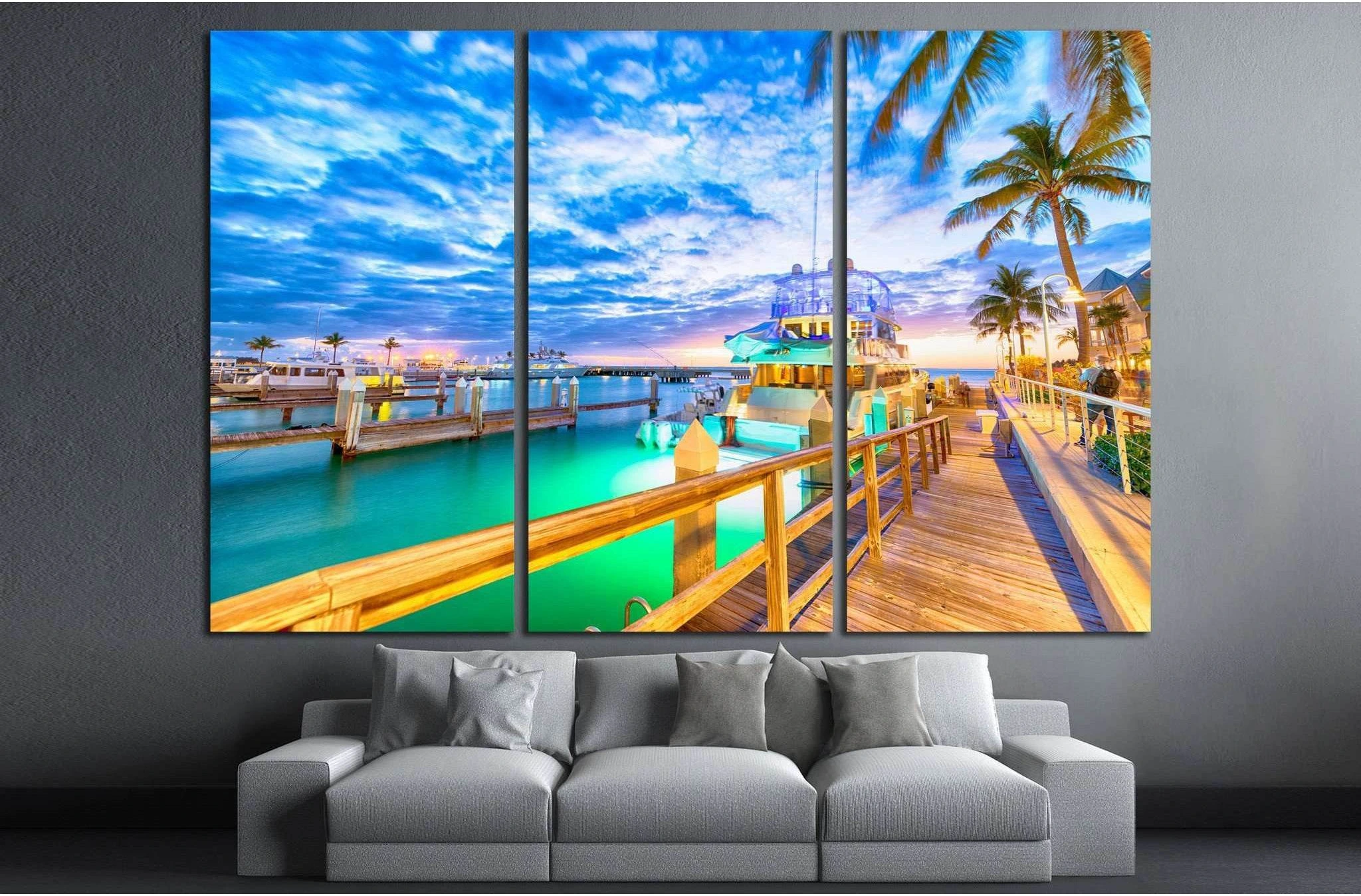 Sunset over Key West, Florida. Wooden bridge at the port №1305 Ready to Hang Canvas Print - Zellart Canvas Prints ALL_Products, s-1305