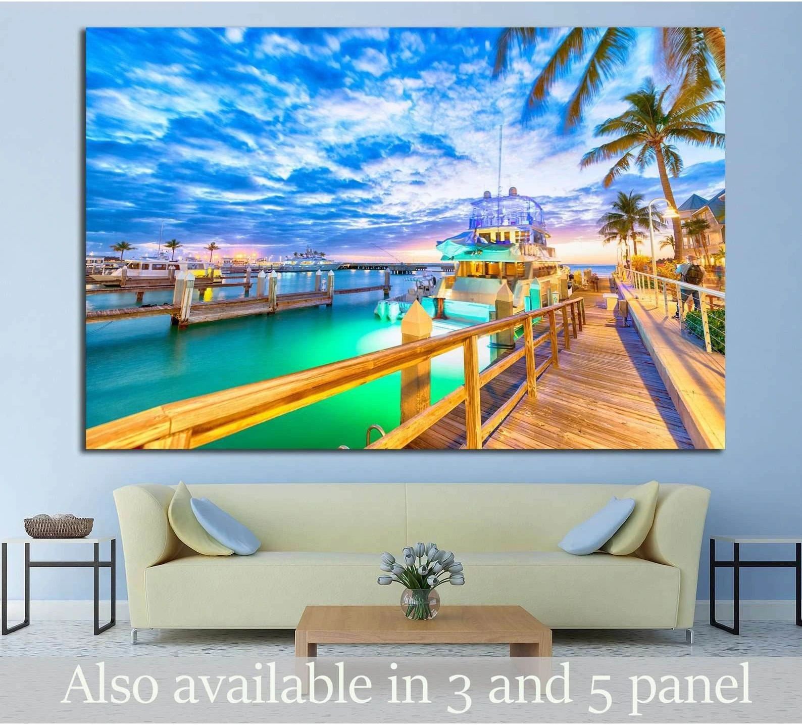 Sunset over Key West, Florida. Wooden bridge at the port №1305 Ready to Hang Canvas Print - Zellart Canvas Prints ALL_Products, s-1305