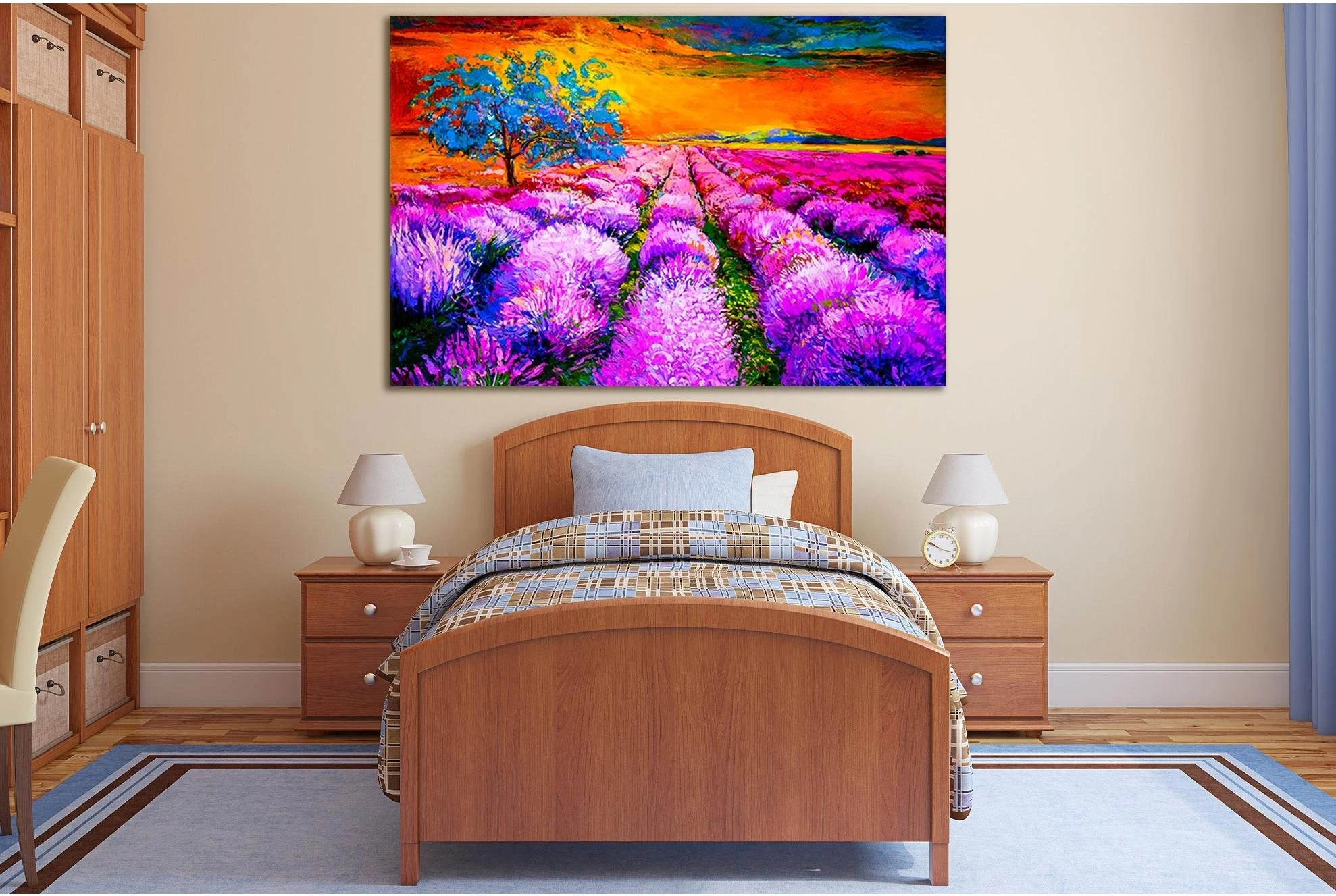 Sunset Over Lavender Field №SL613 Ready to Hang Canvas Print - Zellart Canvas Prints 0new, ALL_Products, Oil Painting Wall Art