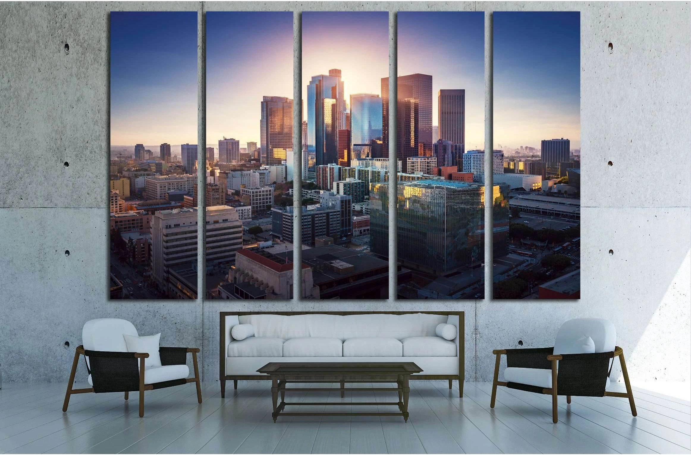 Sunset over Los Angeles downtown. Retro colors. California theme. №2740 Ready to Hang Canvas Print - Zellart Canvas Prints ALL_Products, s-2740
