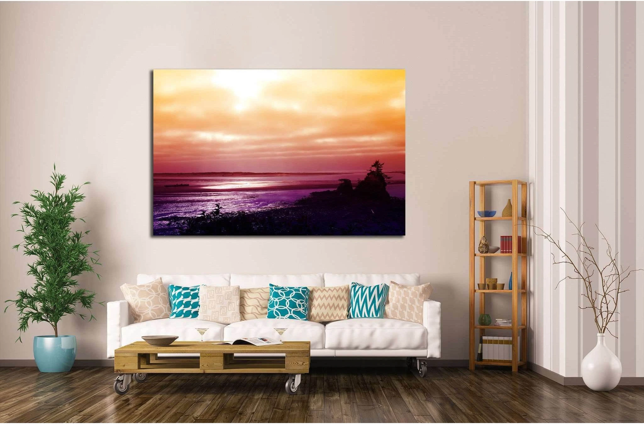 Sunset over the Pacific Coast near Lincoln City, Oregon №1957 Ready to Hang Canvas Print - Zellart Canvas Prints ALL_Products, s-1957