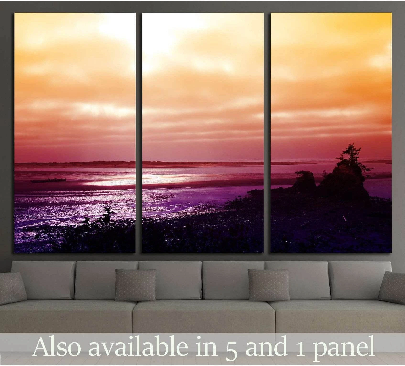 Sunset over the Pacific Coast near Lincoln City, Oregon showing blue ocean wall art with water and coastal depth.