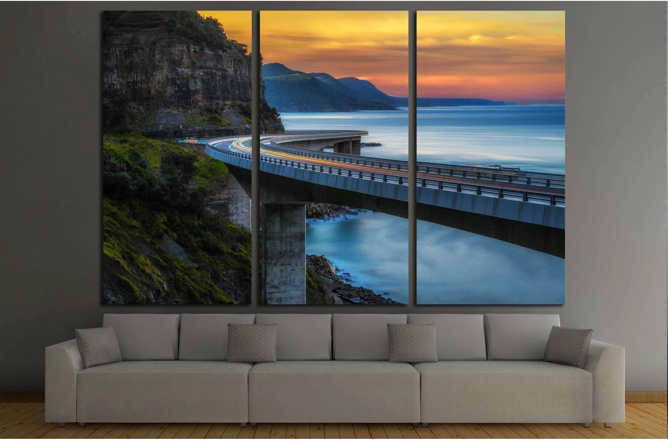 Sunset over the Sea cliff bridge along Australian №2940 Ready to Hang Canvas Print - Zellart Canvas Prints ALL_Products, s-2940
