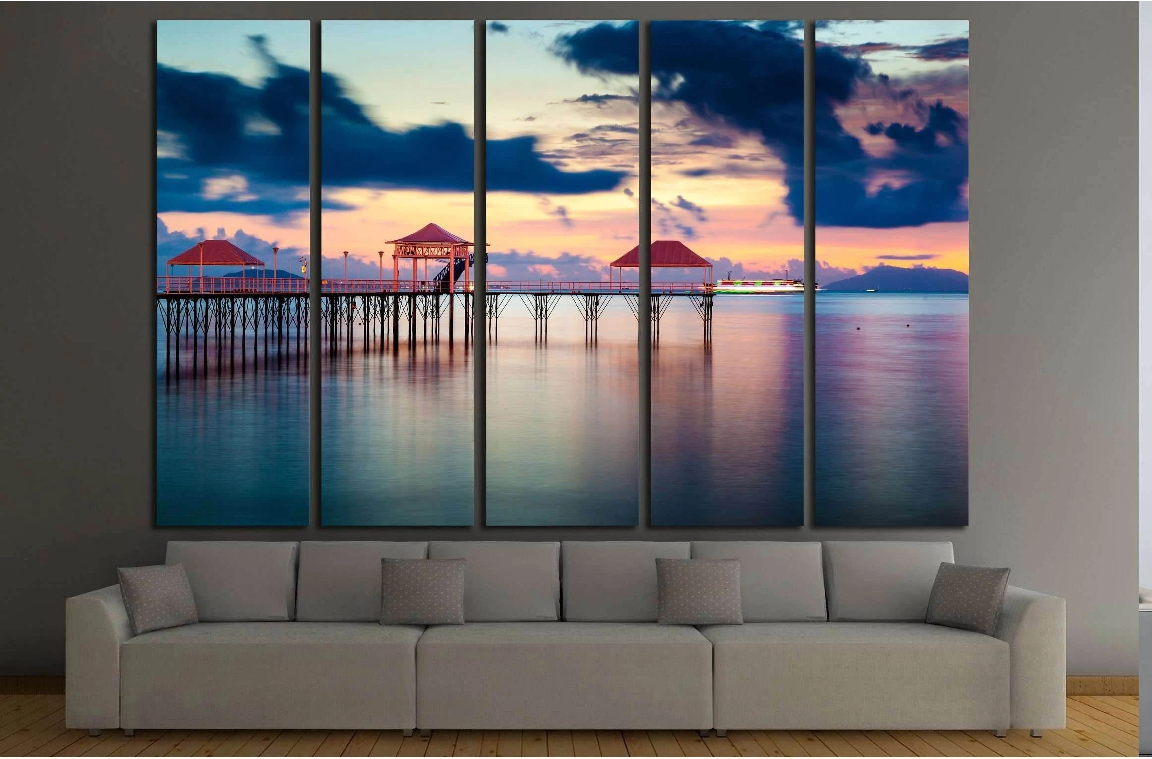Sunset pier along coast №2927 Ready to Hang Canvas Print - Zellart Canvas Prints ALL_Products, s-2927