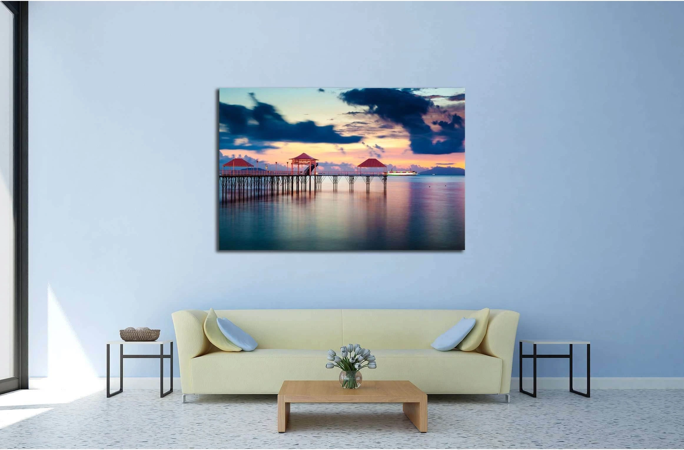 Sunset pier along coast №2927 Ready to Hang Canvas Print - Zellart Canvas Prints ALL_Products, s-2927