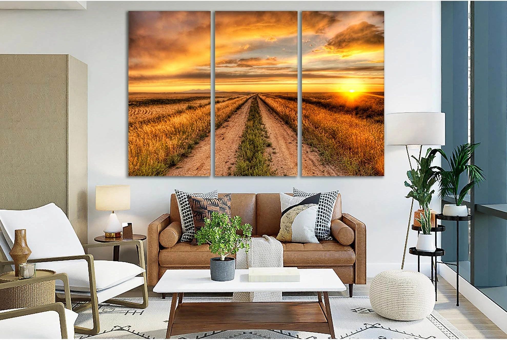 Sunset Road To The Field №SL252 Ready to Hang Canvas Print - Zellart Canvas Prints 0new, ALL_Products, SUNRISE & SUNSET WALL ART