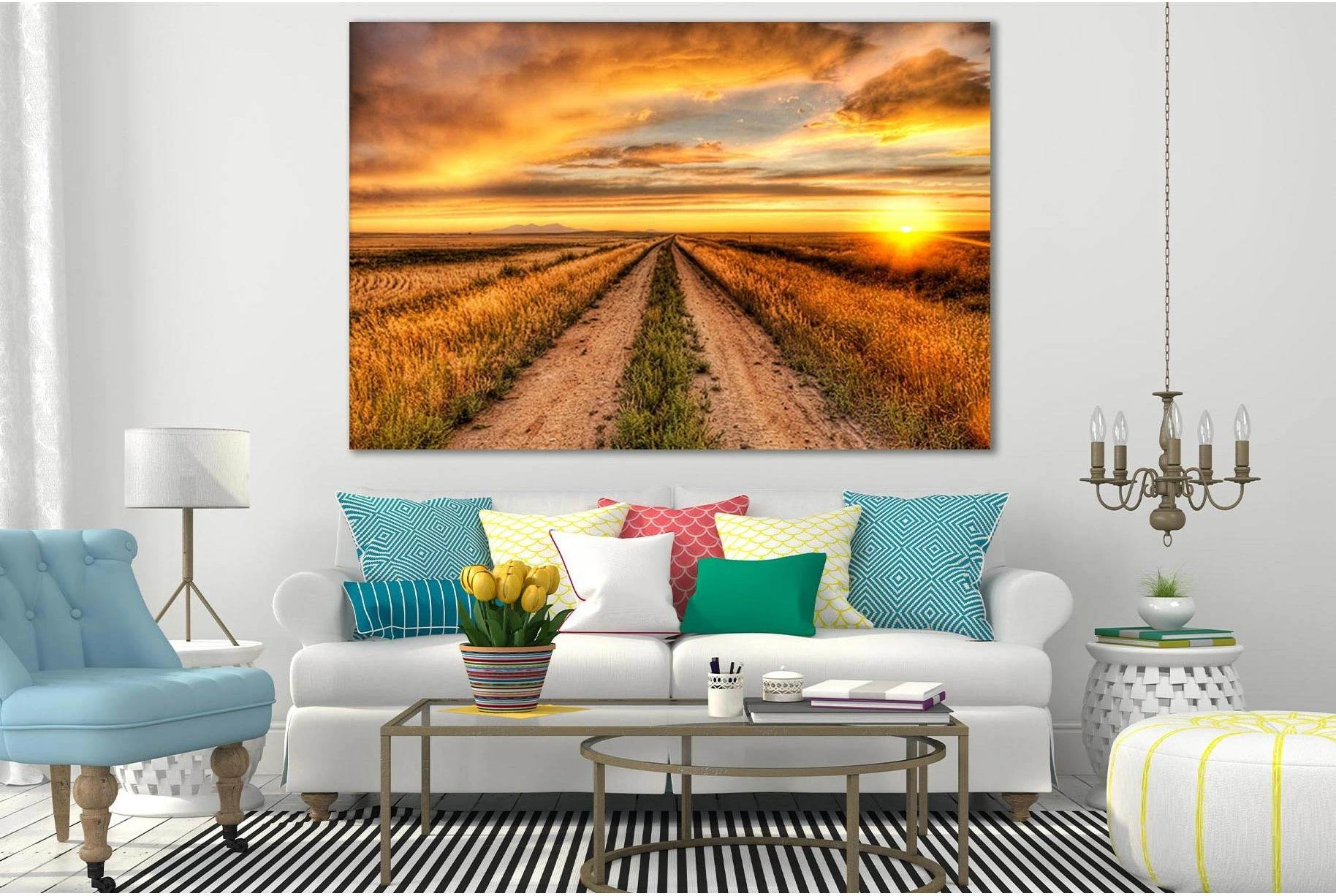 Sunset Road To The Field №SL252 Ready to Hang Canvas Print - Zellart Canvas Prints 0new, ALL_Products, SUNRISE & SUNSET WALL ART