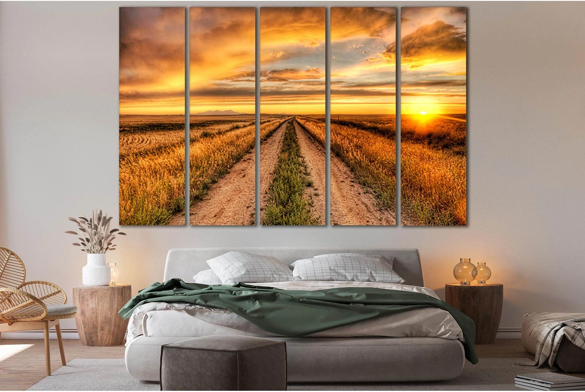 Sunset Road To The Field №SL252 Ready to Hang Canvas Print - Zellart Canvas Prints 0new, ALL_Products, SUNRISE & SUNSET WALL ART
