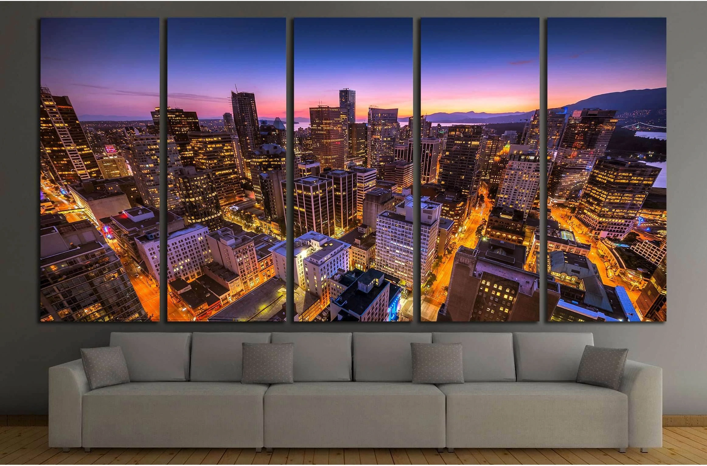 Sunset seen from the Vancouver lookout tower, British Columbia, Canada №2090 Ready to Hang Canvas Print - Zellart Canvas Prints ALL_Products, s-2090
