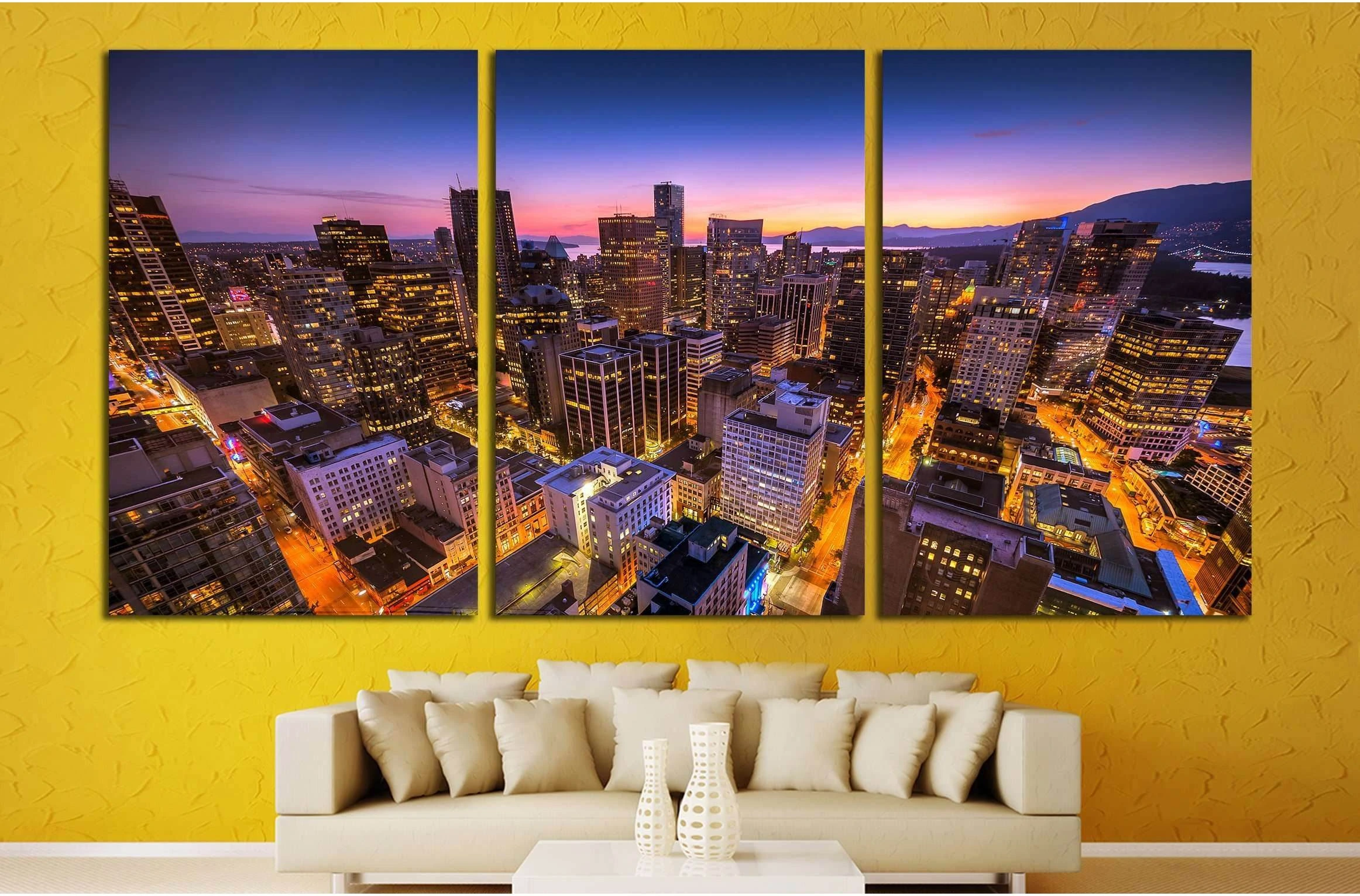 Sunset seen from the Vancouver lookout tower, British Columbia, Canada №2090 Ready to Hang Canvas Print - Zellart Canvas Prints ALL_Products, s-2090