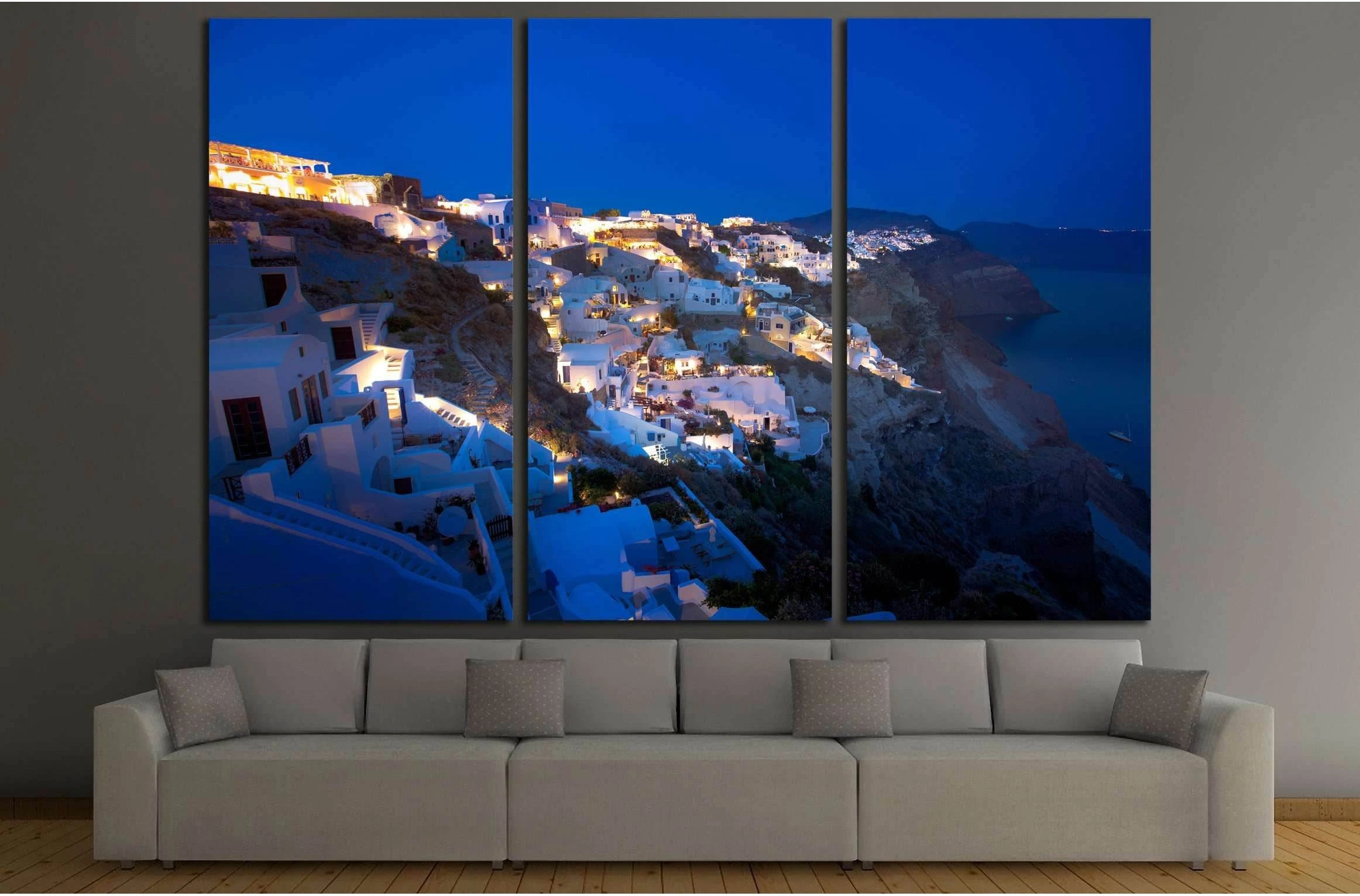 Sunset View of Fira, Santorini, Greece №2645 Ready to Hang Canvas Print - Zellart Canvas Prints ALL_Products, s-2645