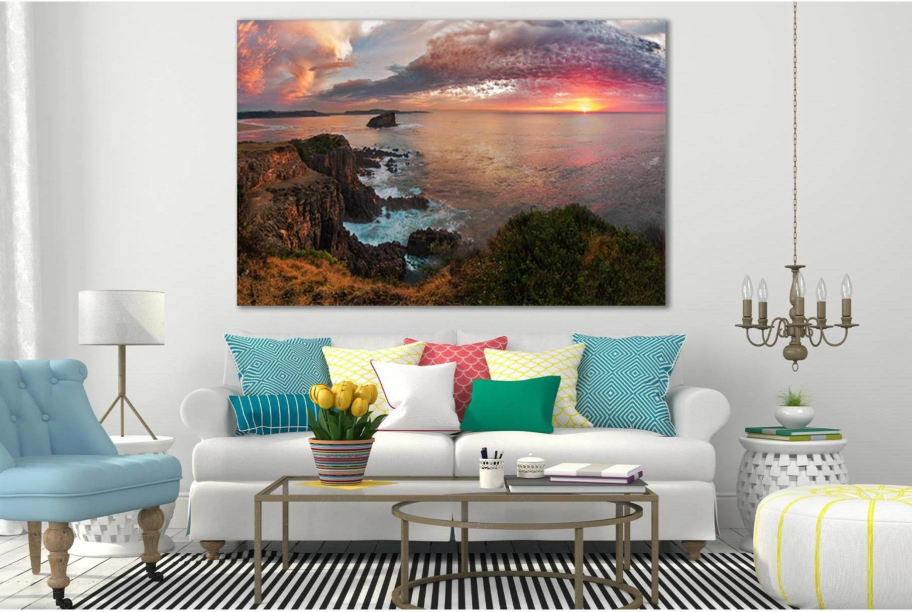 Sunsets Coast Colored Clouds №SL296 Ready to Hang Canvas Print - Zellart Canvas Prints 0new, ALL_Products, SUNRISE & SUNSET WALL ART
