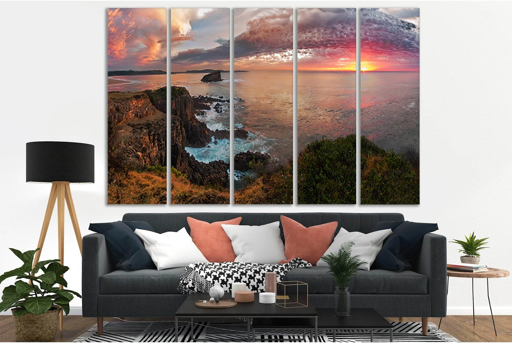 Sunsets Coast Colored Clouds №SL296 Ready to Hang Canvas Print - Zellart Canvas Prints 0new, ALL_Products, SUNRISE & SUNSET WALL ART