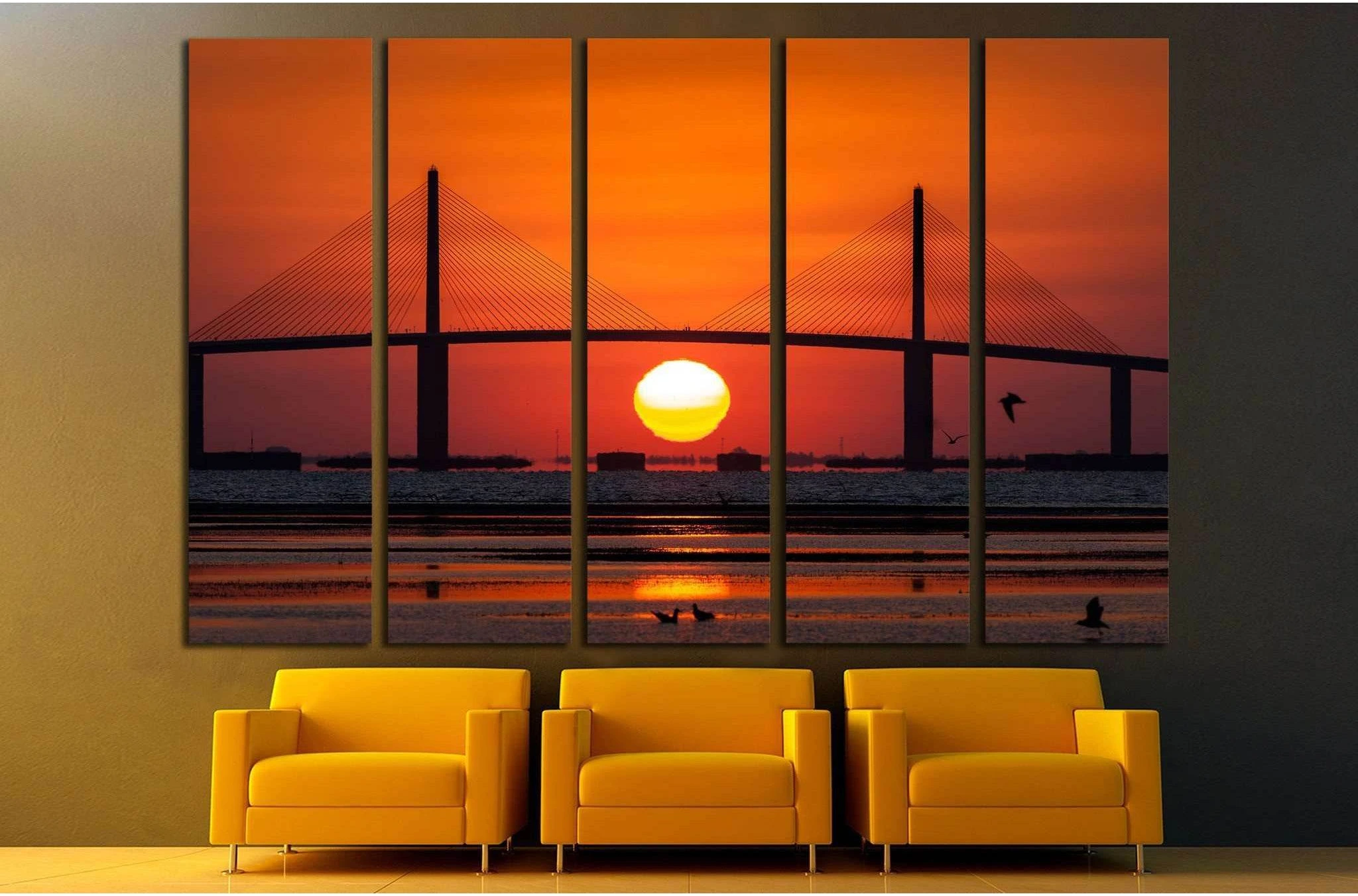 Sunshine Skyway Bridge with sunrise, Tampa Bay №1780 Ready to Hang Canvas Print - Zellart Canvas Prints ALL_Products, s-1780