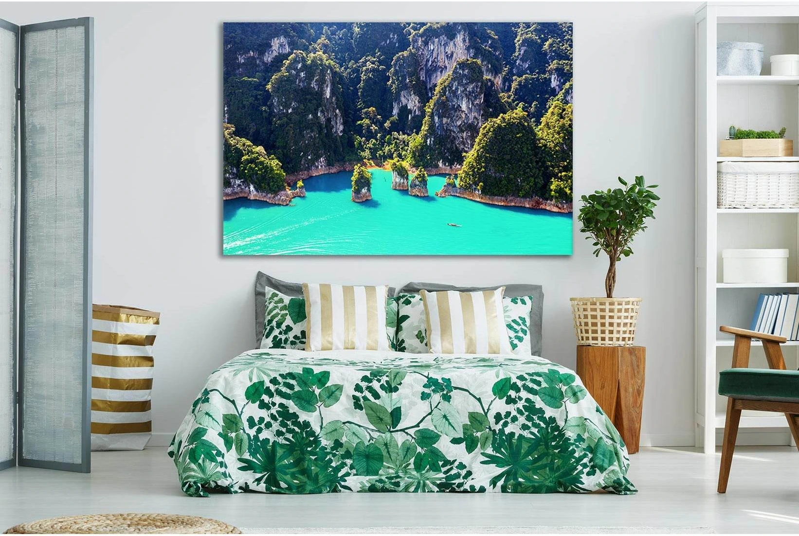 Turquoise Ocean Coastline Wall Art With Jungle Cliffs showing blue ocean wall art with water and coastal depth.