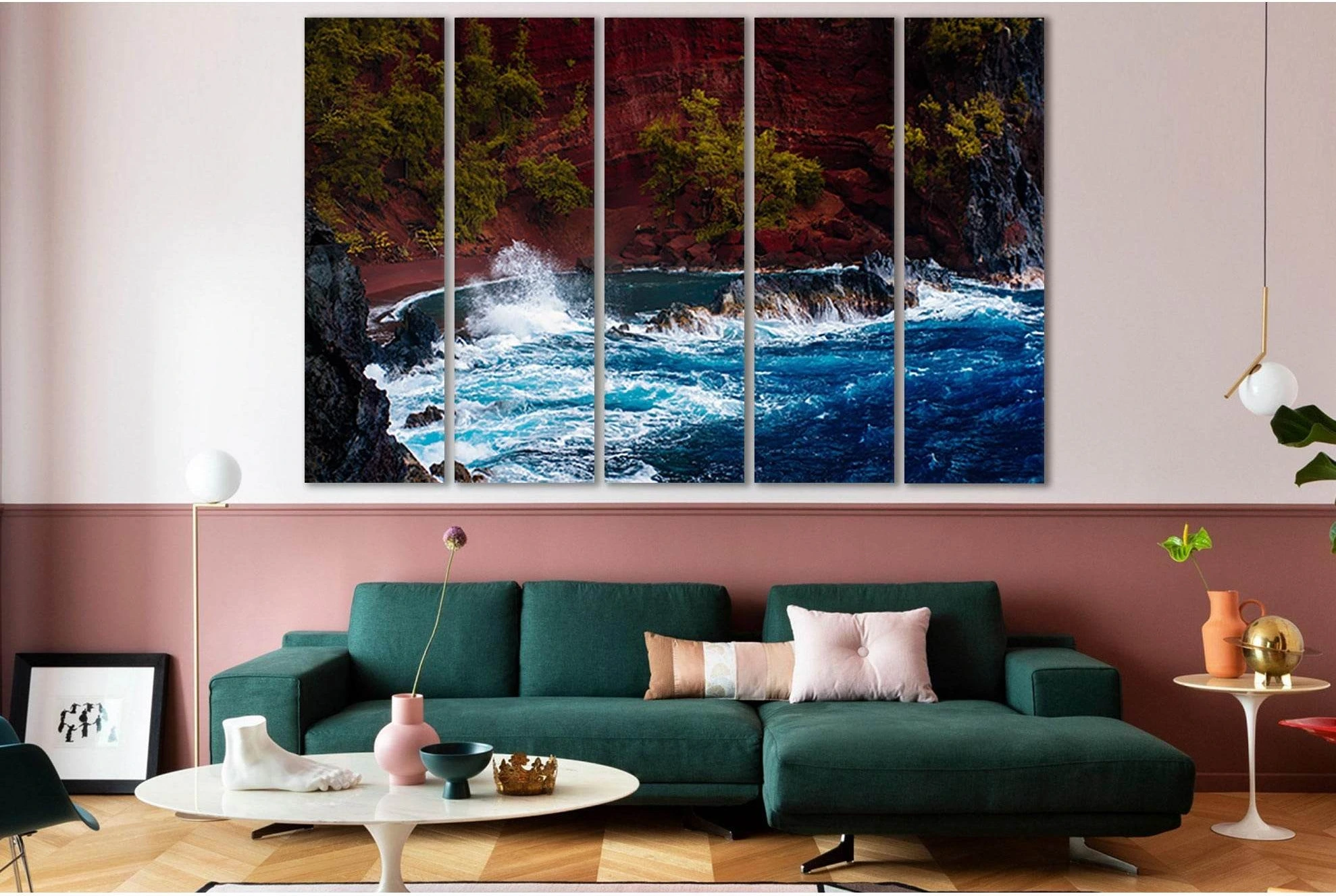 Surf in Hawaii Ocean Waves Canvas Print with Rocky Coast showing ocean water, wave movement and surf.