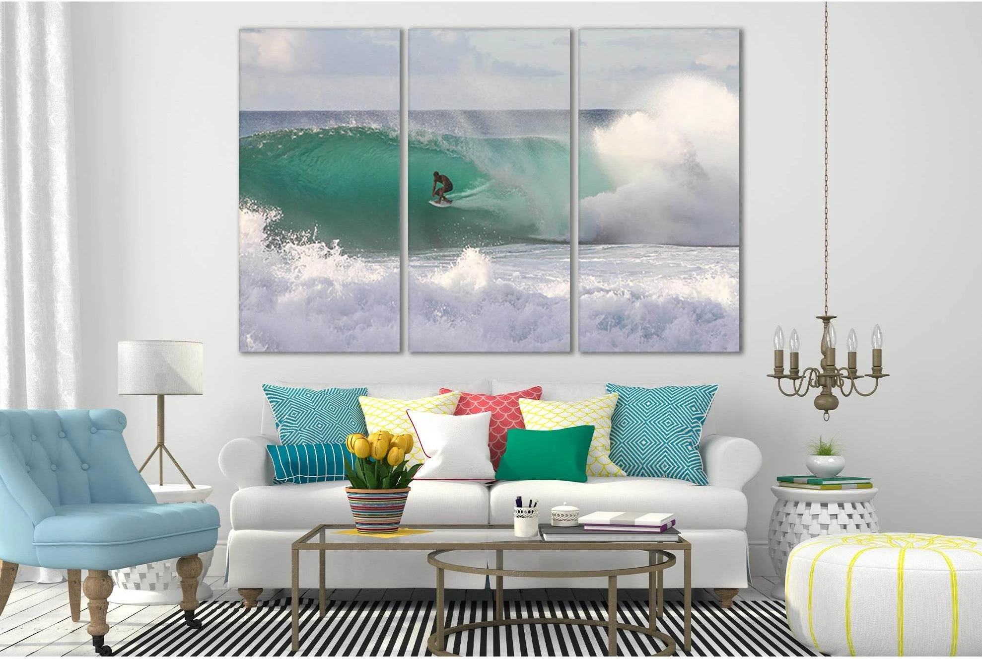 Ocean Surfer in Breaking Waves Wall Art with Foam showing ocean water, wave movement and surf.