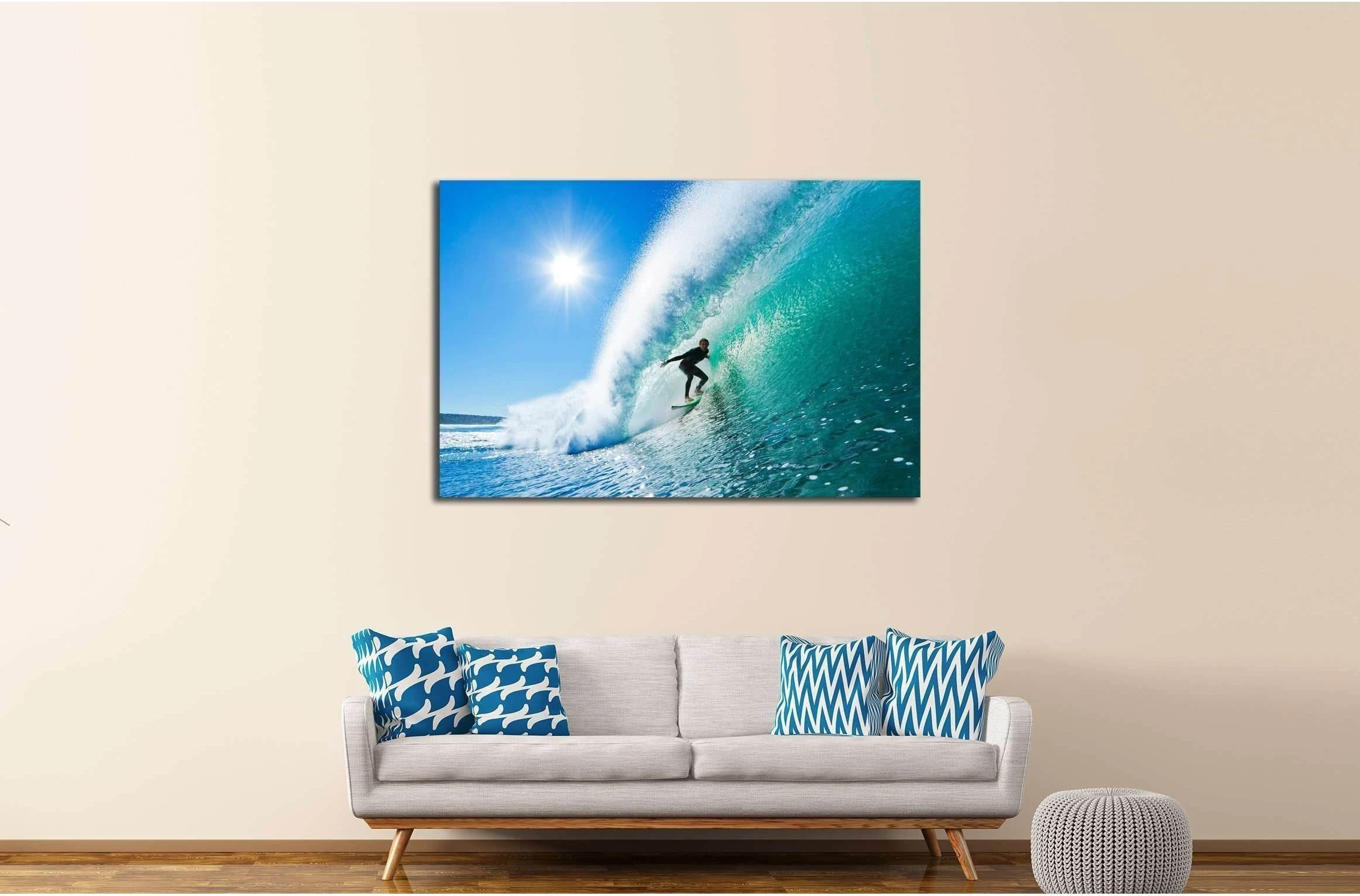 Surfer on Amazing Blue Wave in the Barrel, Epic Tube №2496 Ready to Hang Canvas Print - Zellart Canvas Prints ALL_Products, s-2496