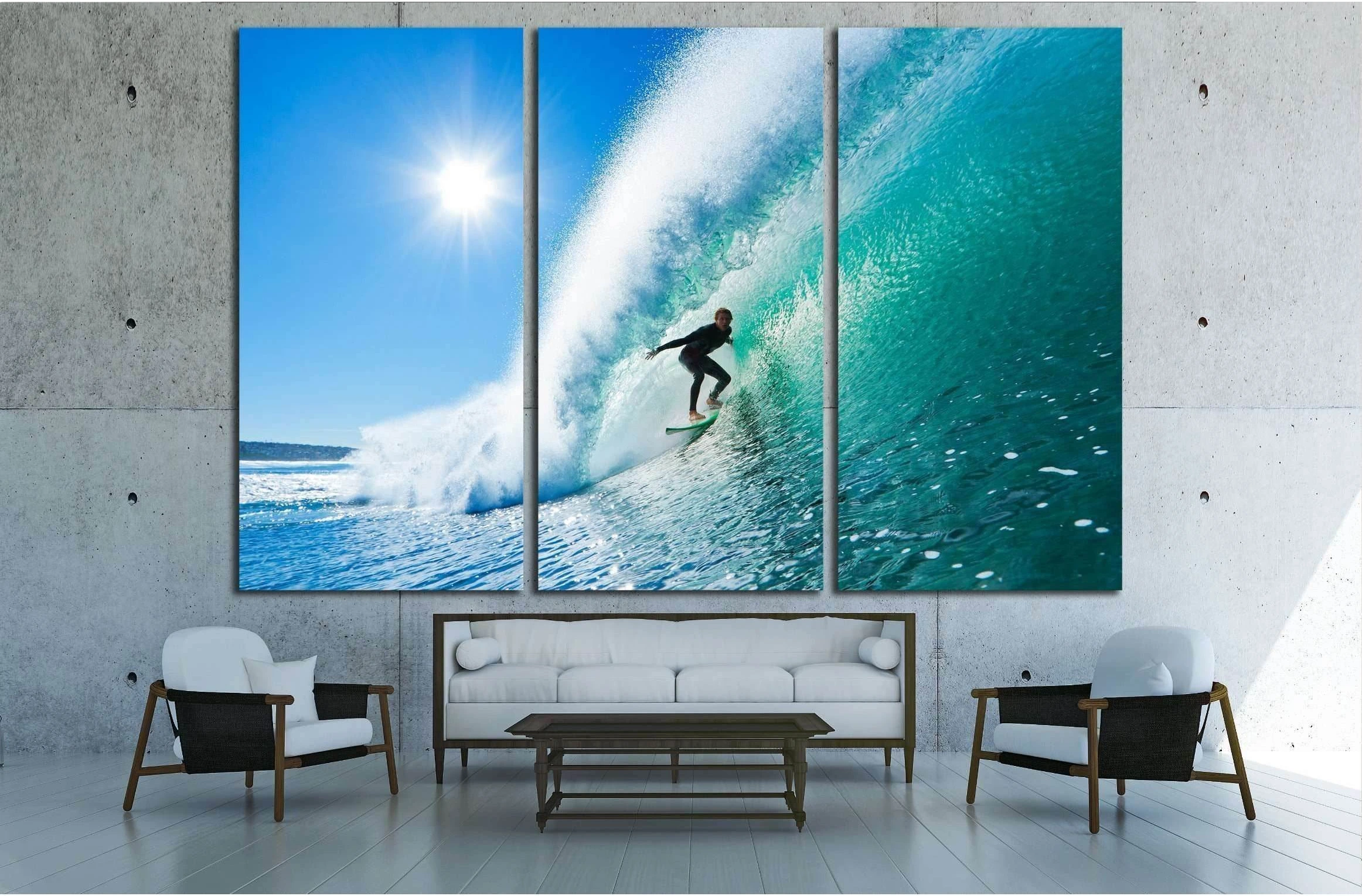 Surfer on Amazing Blue Wave in the Barrel, Epic Tube №2496 Ready to Hang Canvas Print - Zellart Canvas Prints ALL_Products, s-2496
