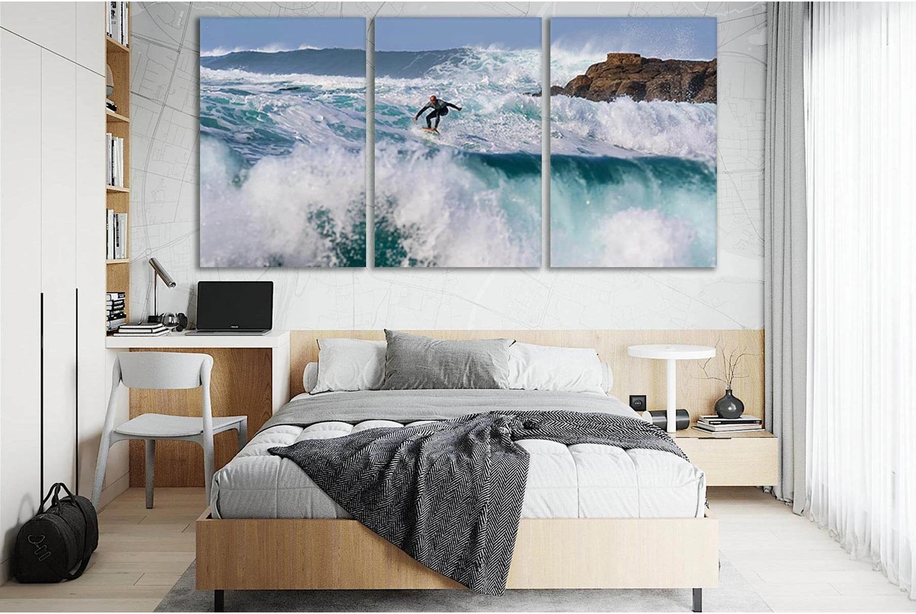 Surfer On The Blue Wave №SL177 Ready to Hang Canvas Print - Zellart Canvas Prints 0new, ALL_Products, Beach Ocean & Waves