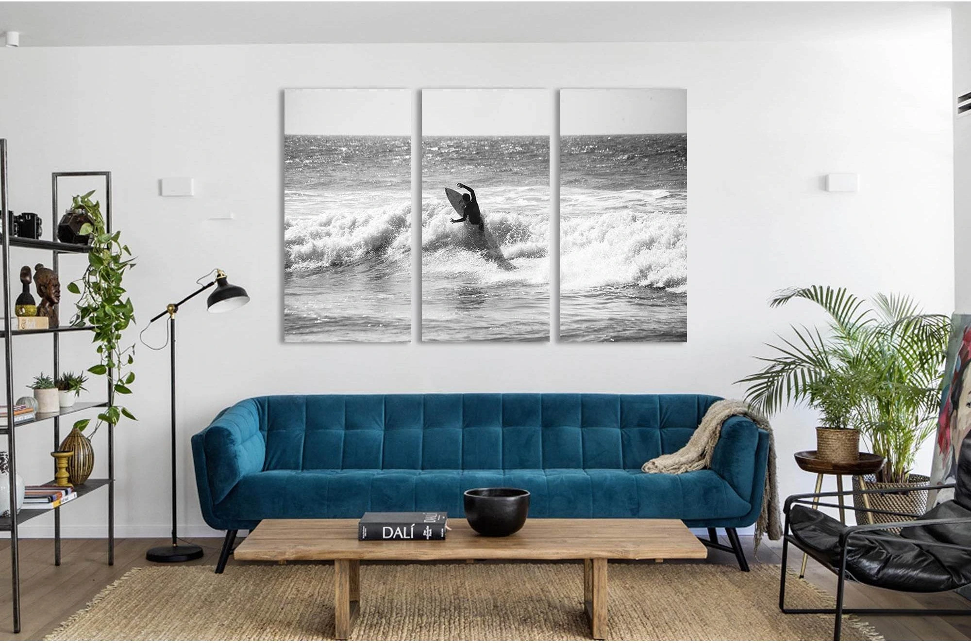 Surfing the waves №D2843 Ready to Hang Canvas Print - Zellart Canvas Prints 0new, ALL_Products, Black & White Wall Art