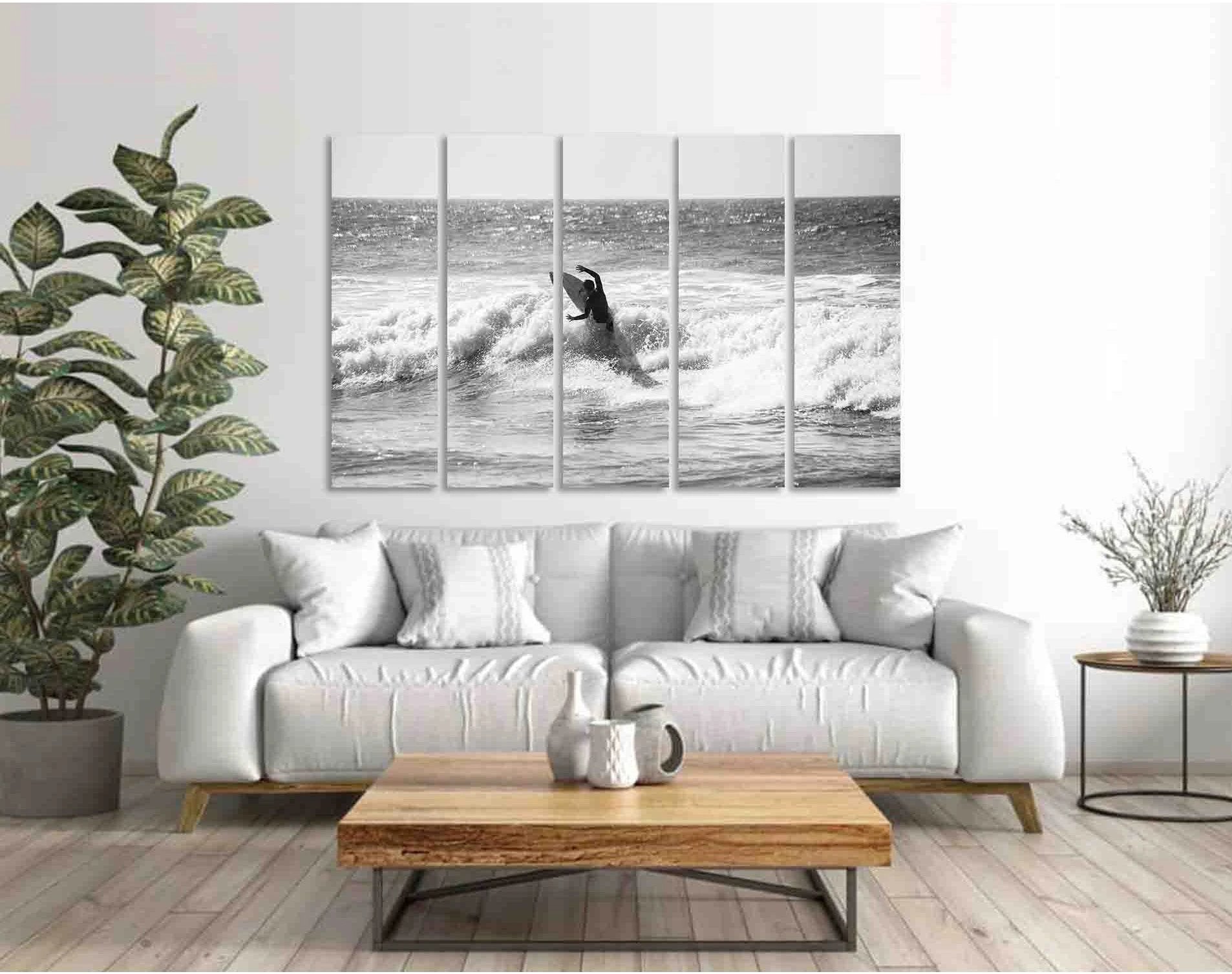 Surfing the waves №D2843 Ready to Hang Canvas Print - Zellart Canvas Prints 0new, ALL_Products, Black & White Wall Art