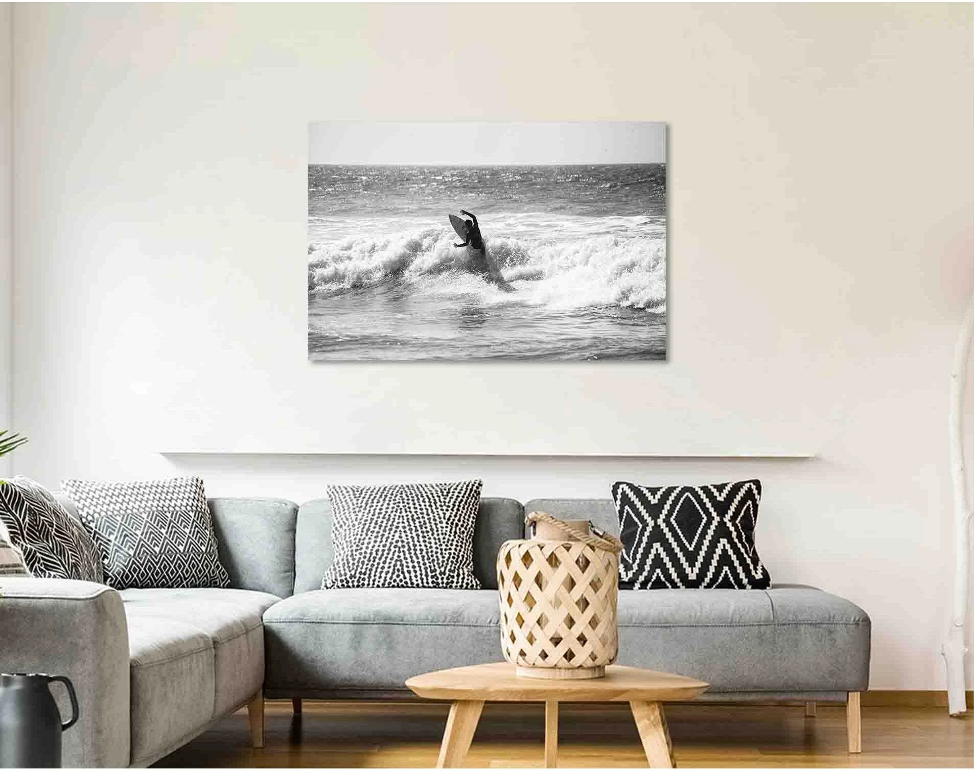 Surfing the waves №D2843 Ready to Hang Canvas Print - Zellart Canvas Prints 0new, ALL_Products, Black & White Wall Art