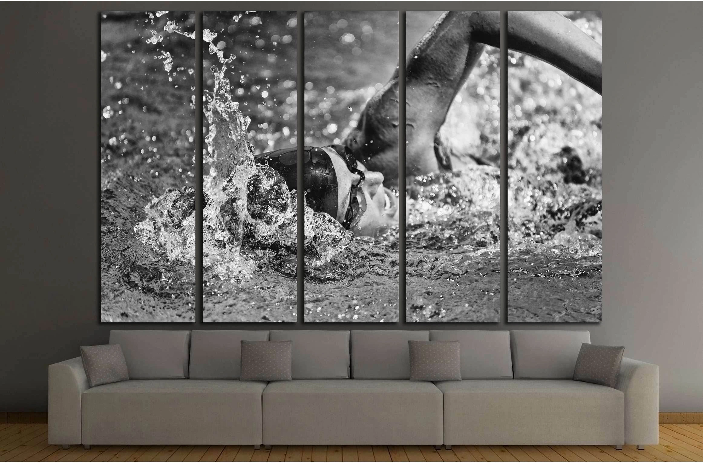 Swimming fast - high speed action shot in black and white №3251 Ready to Hang Canvas Print - Zellart Canvas Prints ALL_Products, s-3251