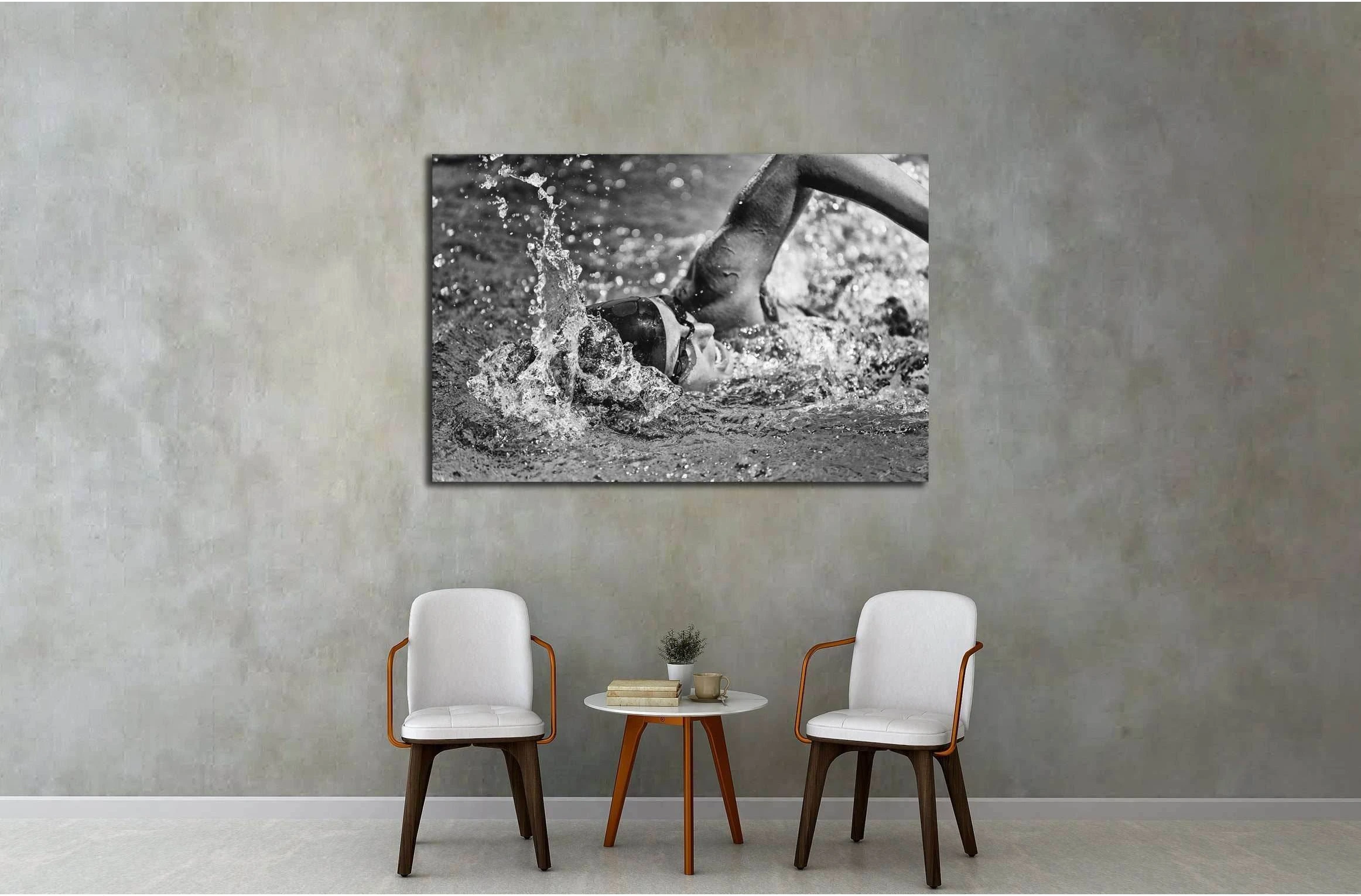 Swimming fast - high speed action shot in black and white №3251 Ready to Hang Canvas Print - Zellart Canvas Prints ALL_Products, s-3251