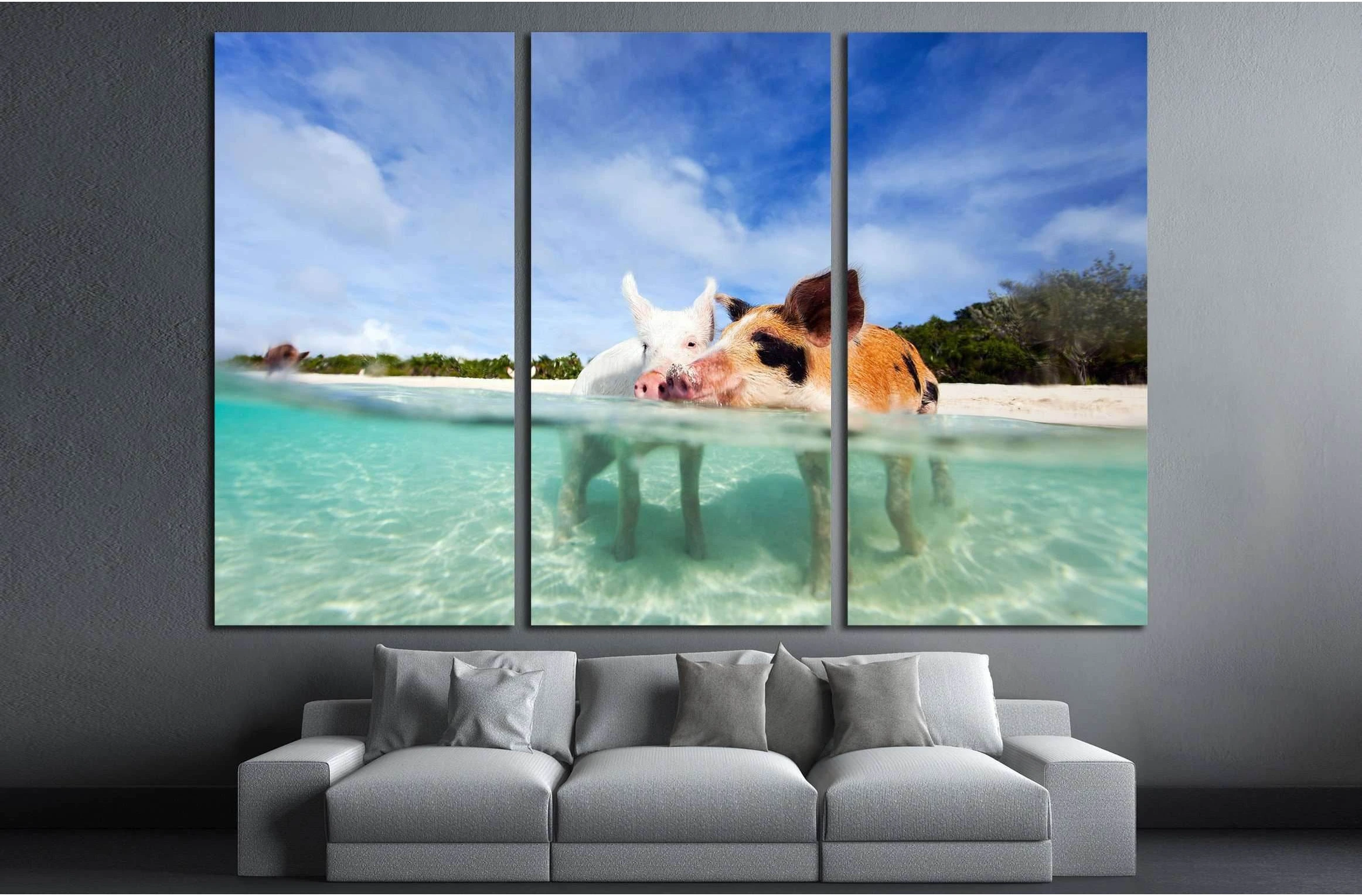 Swimming pigs of the Bahamas in the Out Islands of the Exuma №2352 Ready to Hang Canvas Print - Zellart Canvas Prints ALL_Products, s-2352