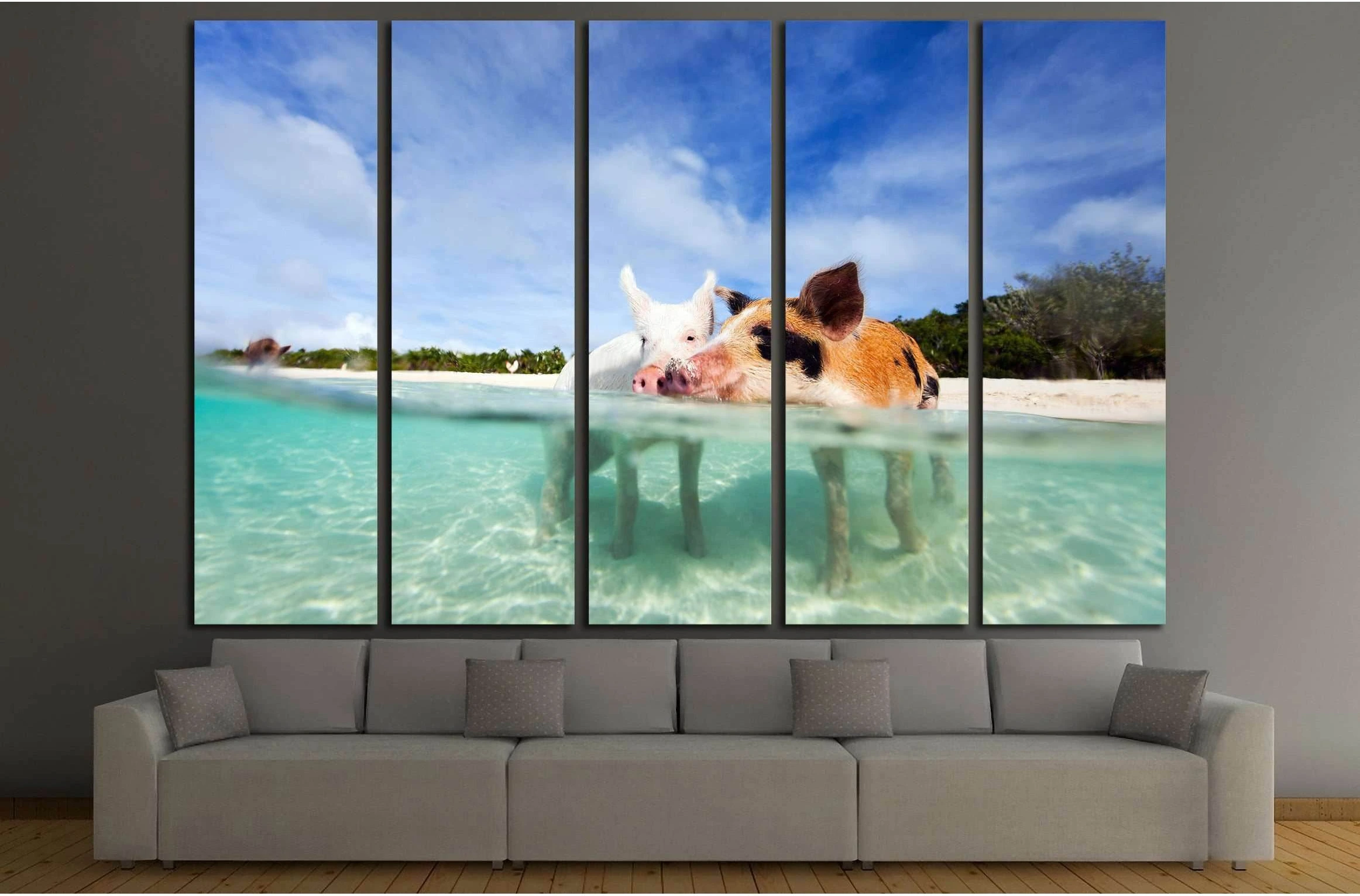 Swimming pigs of the Bahamas in the Out Islands of the Exuma №2352 Ready to Hang Canvas Print - Zellart Canvas Prints ALL_Products, s-2352