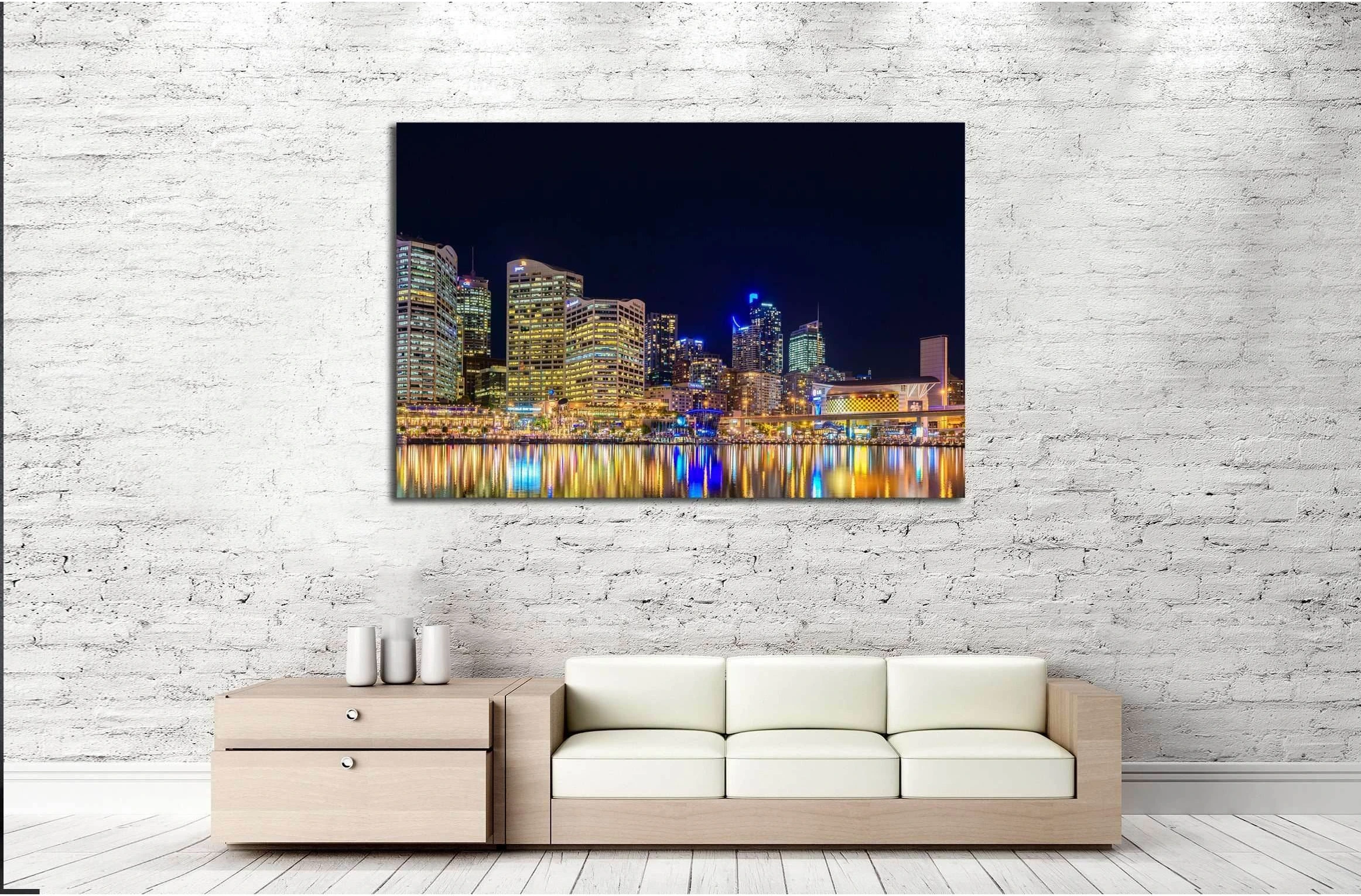 Sydney, Australiaб Darling Harbour skyline view at night time №2203 Ready to Hang Canvas Print - Zellart Canvas Prints ALL_Products, s-2203