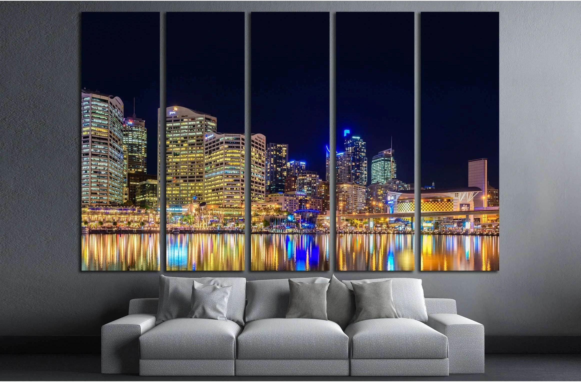 Sydney, Australiaб Darling Harbour skyline view at night time №2203 Ready to Hang Canvas Print - Zellart Canvas Prints ALL_Products, s-2203