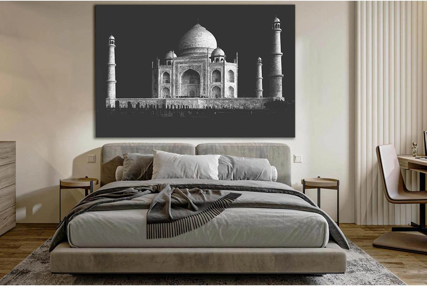 Taj Mahal Black and White №SL1389 Ready to Hang Canvas Print - Zellart Canvas Prints 0new, ALL_Products, Architecture