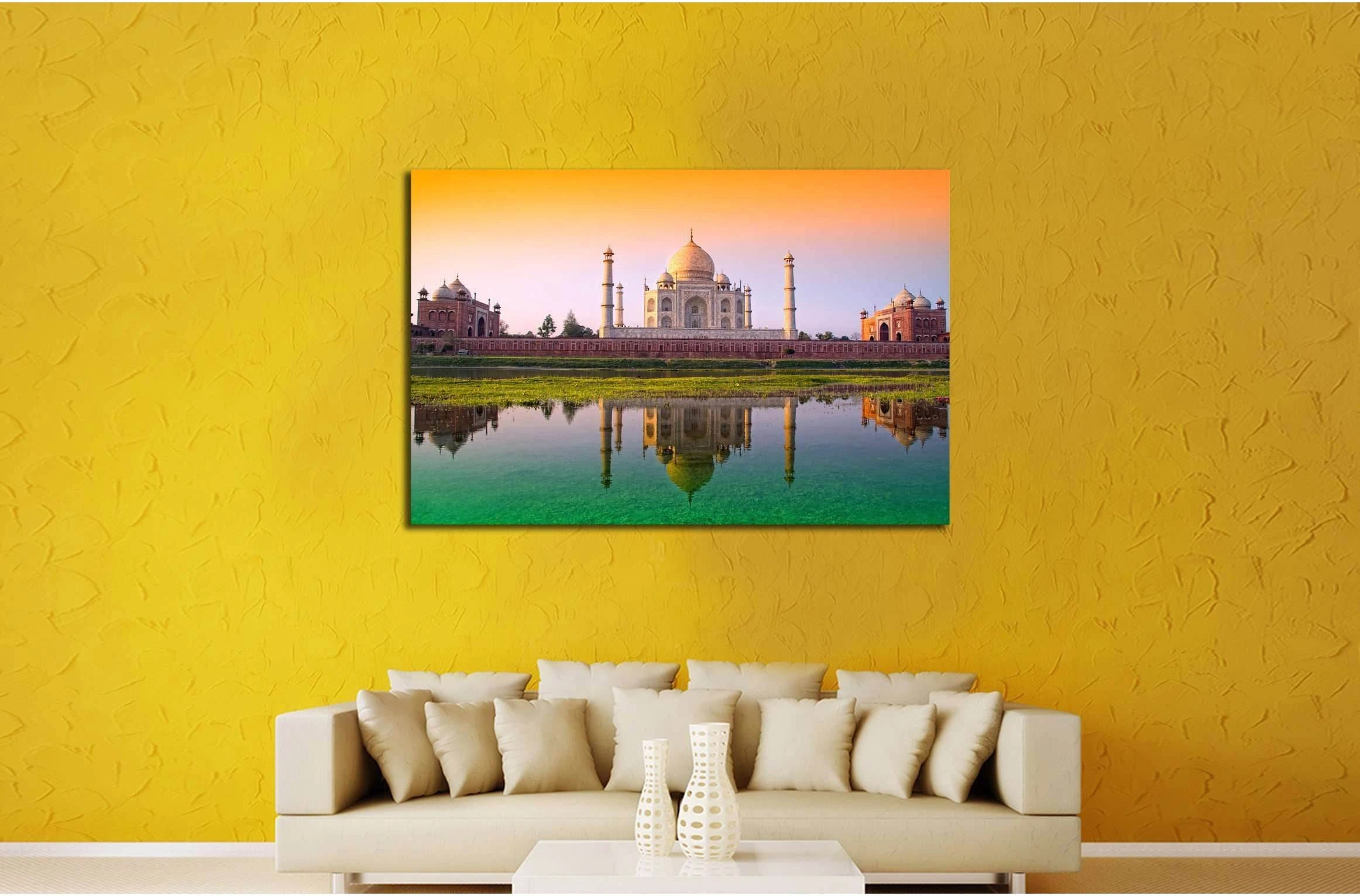 TAJ mahal with tri color flag, india №2222 Ready to Hang Canvas Print - Zellart Canvas Prints ALL_Products, s-2222