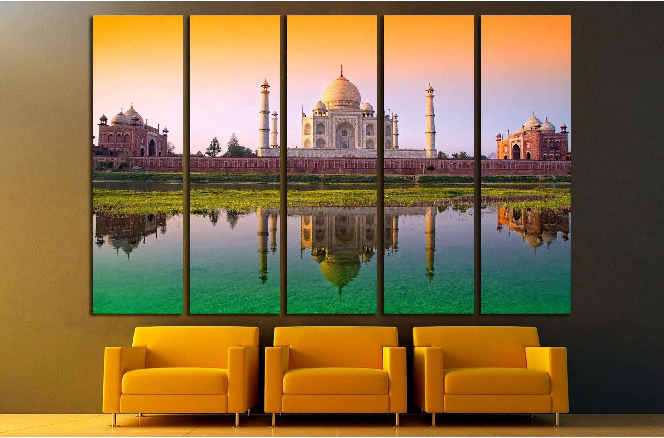 TAJ mahal with tri color flag, india №2222 Ready to Hang Canvas Print - Zellart Canvas Prints ALL_Products, s-2222