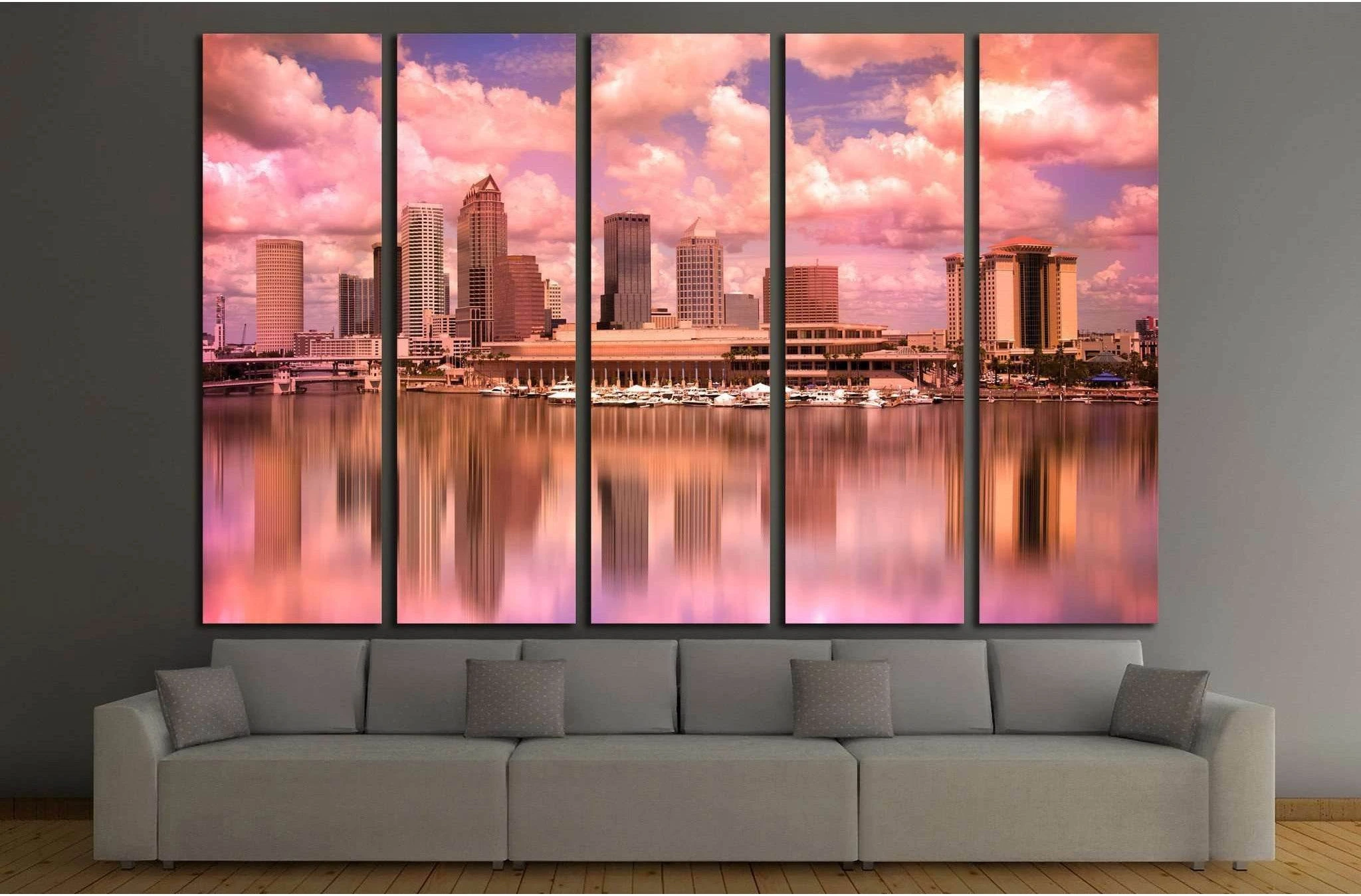Tampa Florida skyline during colorful sunset №1679 Ready to Hang Canvas Print - Zellart Canvas Prints ALL_Products, s-1679