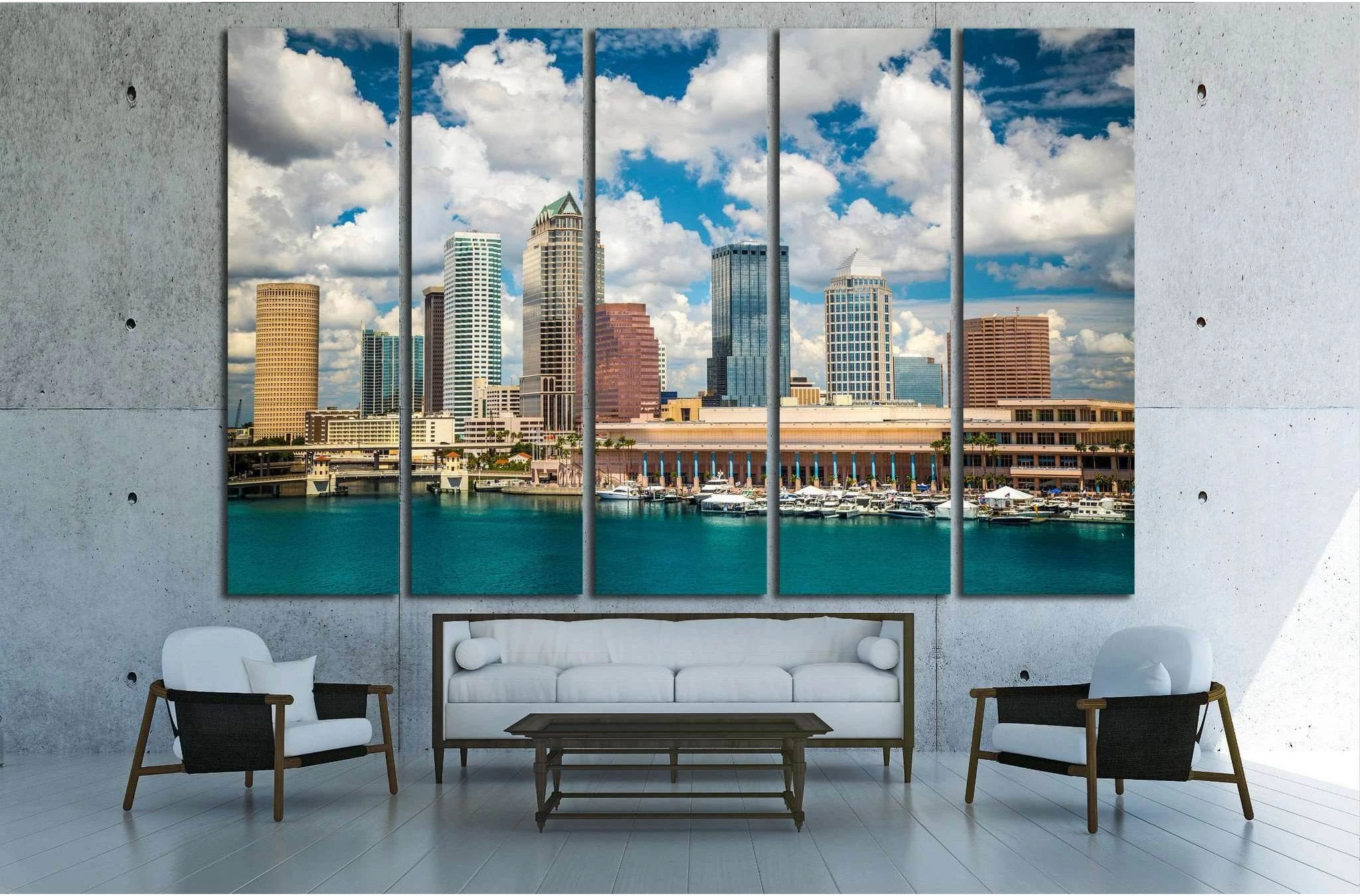 Tampa Florida skyline with sun and clouds №1677 Ready to Hang Canvas Print - Zellart Canvas Prints ALL_Products, s-1677