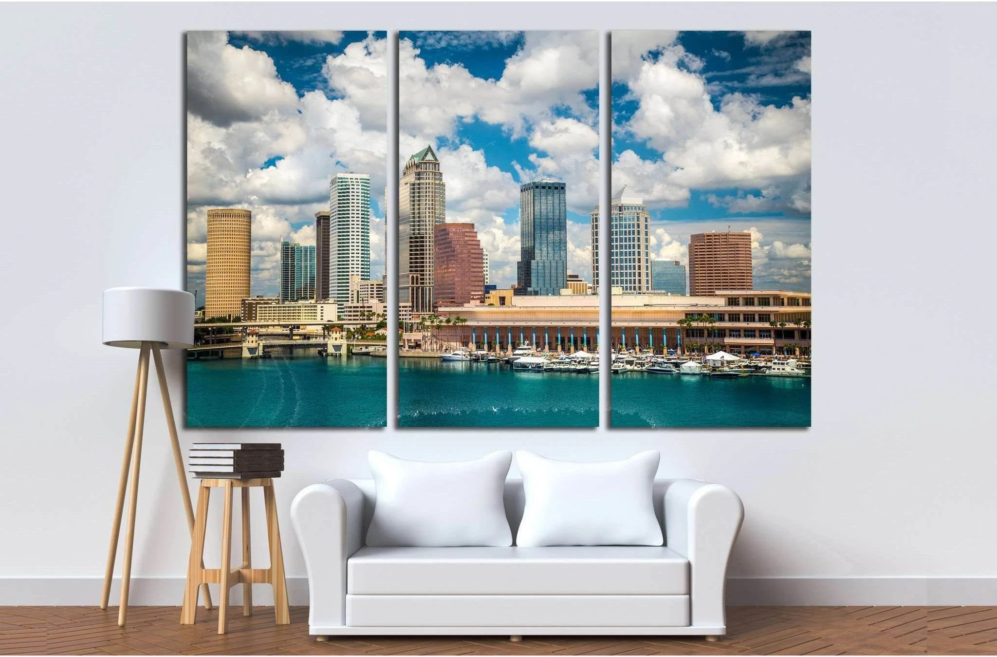 Tampa Florida skyline with sun and clouds №1677 Ready to Hang Canvas Print - Zellart Canvas Prints ALL_Products, s-1677