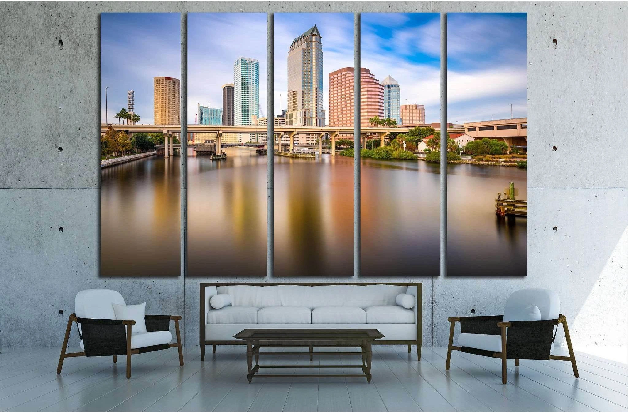 Tampa, FLorida, USA downtown city skyline on the Hillsborough River №1690 Ready to Hang Canvas Print - Zellart Canvas Prints ALL_Products, s-1690