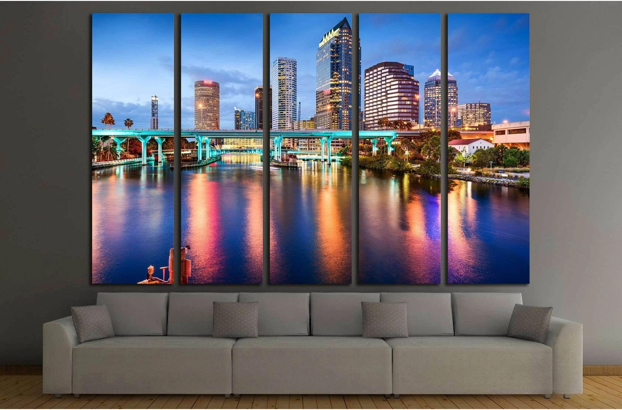 Tampa, Florida, USA downtown city skyline over the Hillsborough River №1692 Ready to Hang Canvas Print - Zellart Canvas Prints ALL_Products, s-1692