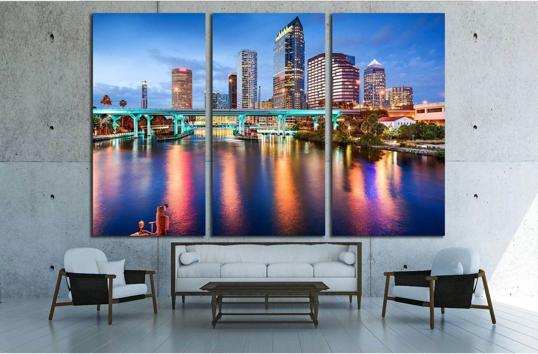 Tampa, Florida, USA downtown city skyline over the Hillsborough River №1692 Ready to Hang Canvas Print - Zellart Canvas Prints ALL_Products, s-1692