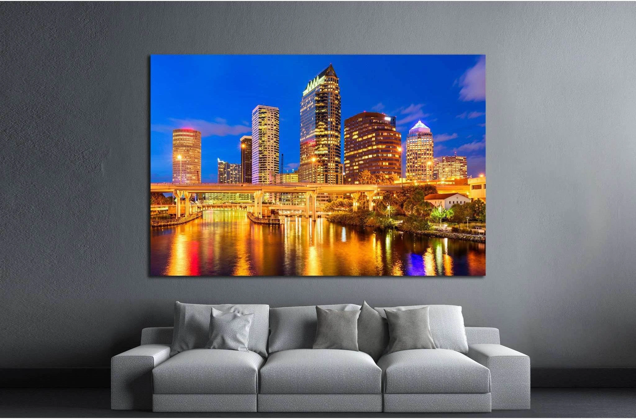 Tampa, Florida, USA downtown skyline on the Hillsborough River №1711 Ready to Hang Canvas Print - Zellart Canvas Prints ALL_Products, s-1711