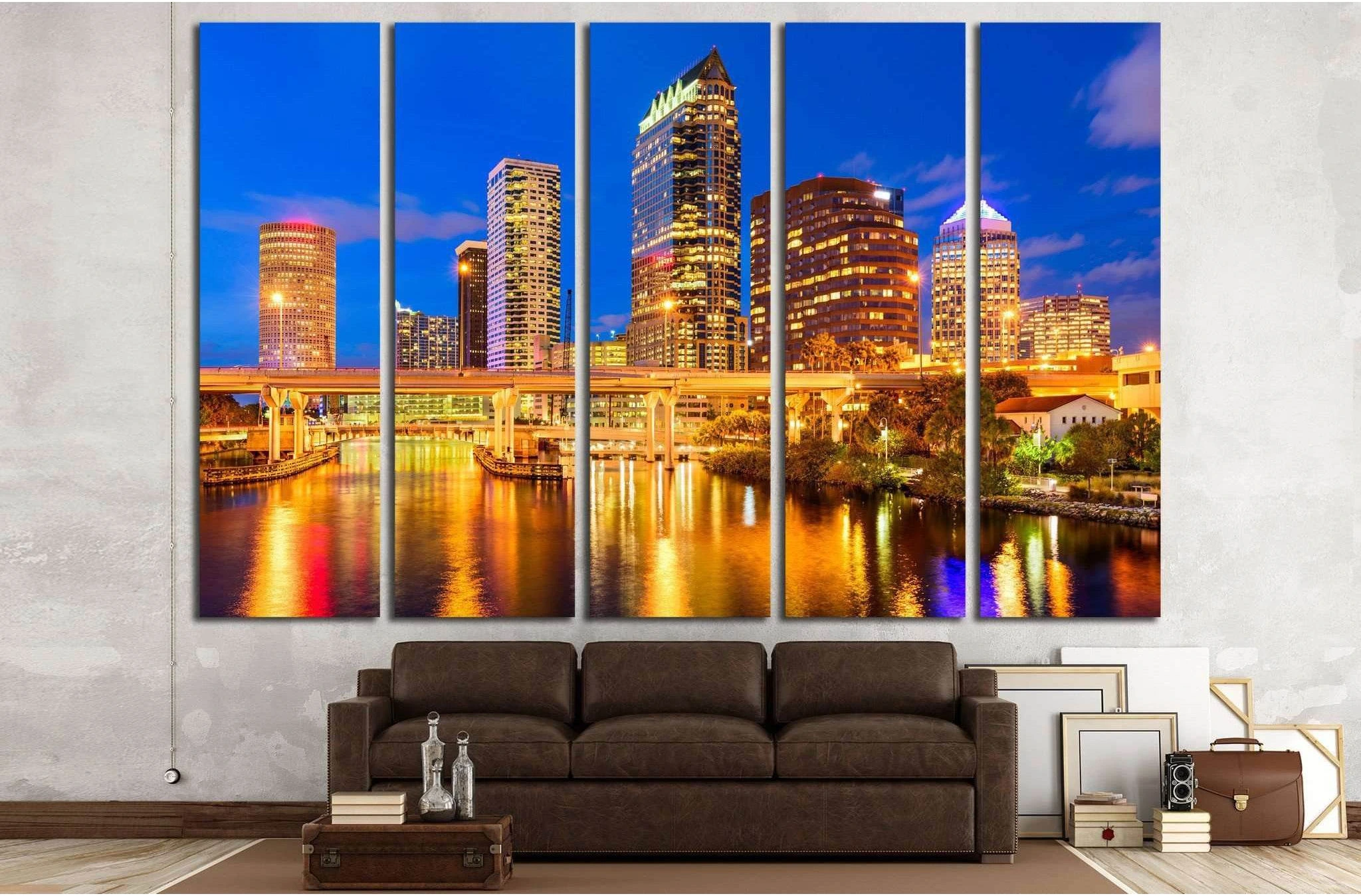 Tampa, Florida, USA downtown skyline on the Hillsborough River №1711 Ready to Hang Canvas Print - Zellart Canvas Prints ALL_Products, s-1711