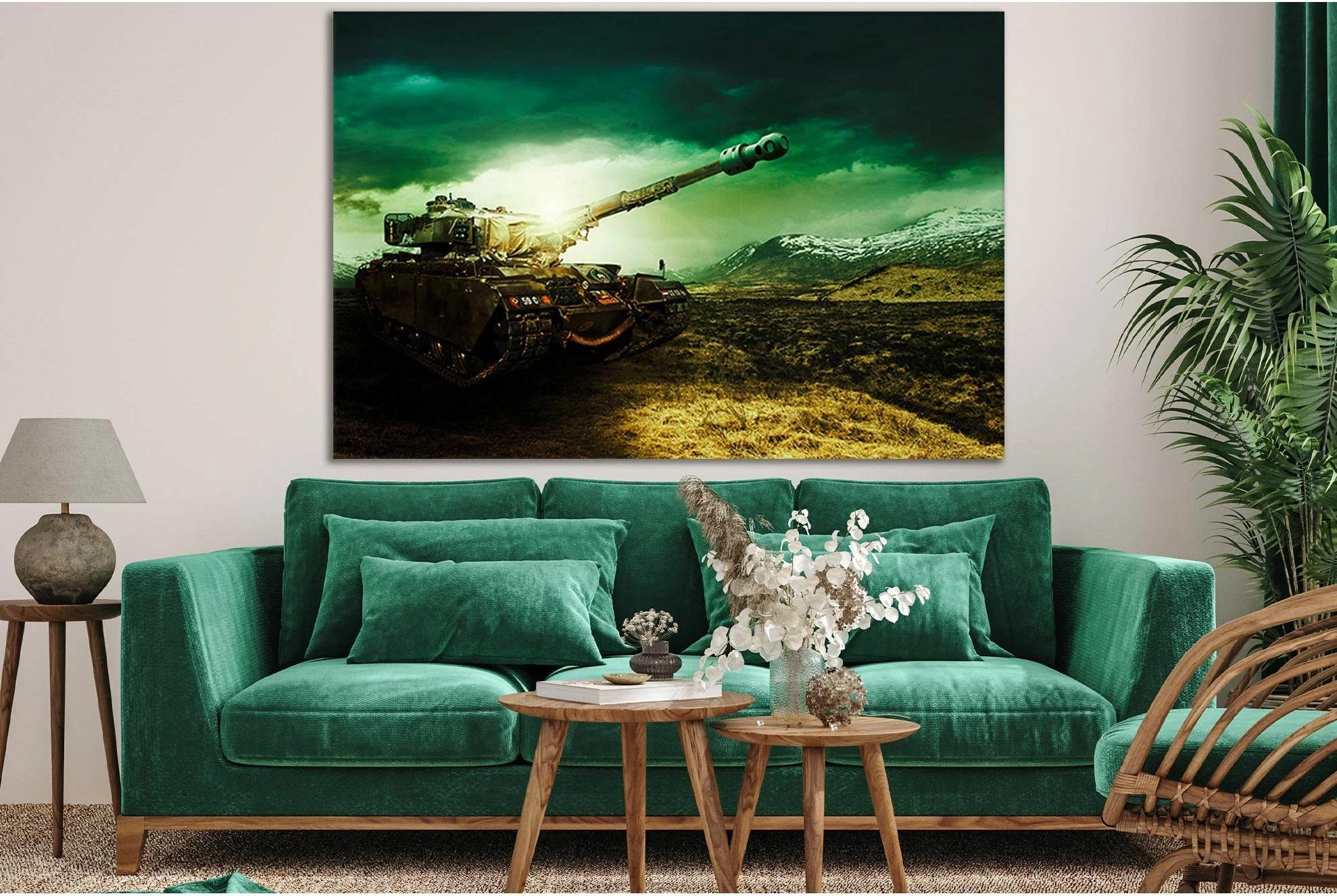 Tank In The Field №SL776 Ready to Hang Canvas Print - Zellart Canvas Prints 0new, ALL_Products, Engine, Engines Wall Art
