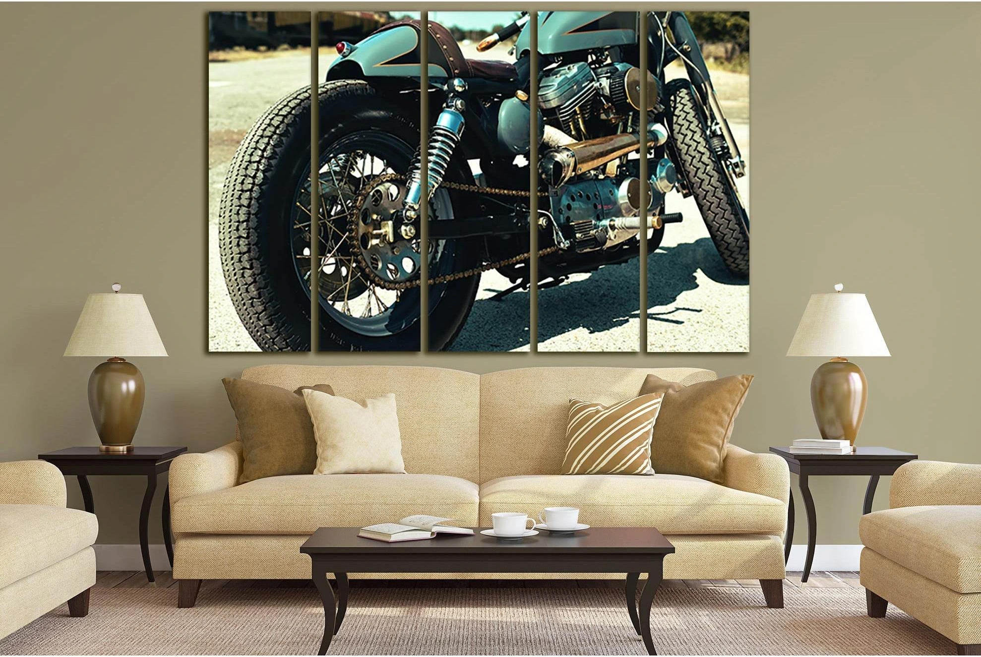 Teal And Black Motorcycle Close Up №SL767 Ready to Hang Canvas Print - Zellart Canvas Prints 0new, ALL_Products, Engine, Engines Wall Art