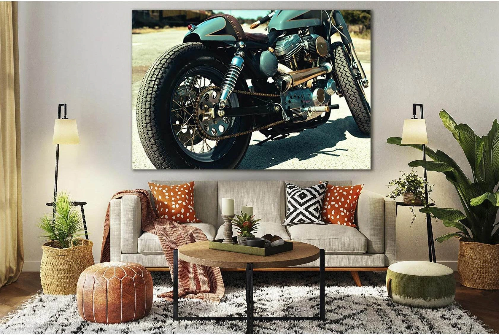 Teal And Black Motorcycle Close Up №SL767 Ready to Hang Canvas Print - Zellart Canvas Prints 0new, ALL_Products, Engine, Engines Wall Art