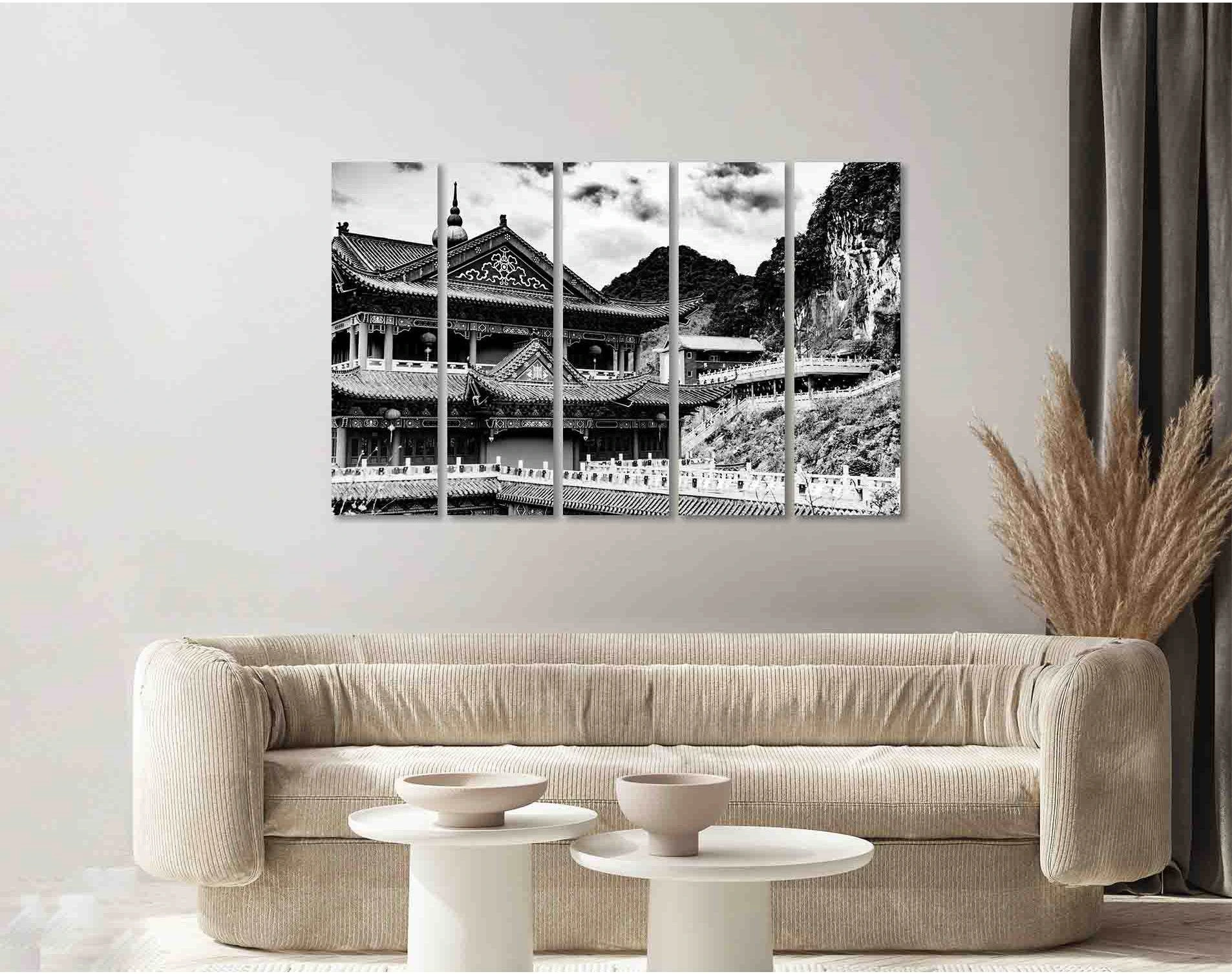 Temple noir and blanc №D2844 Ready to Hang Canvas Print - Zellart Canvas Prints 0new, ALL_Products, Black & White Wall Art