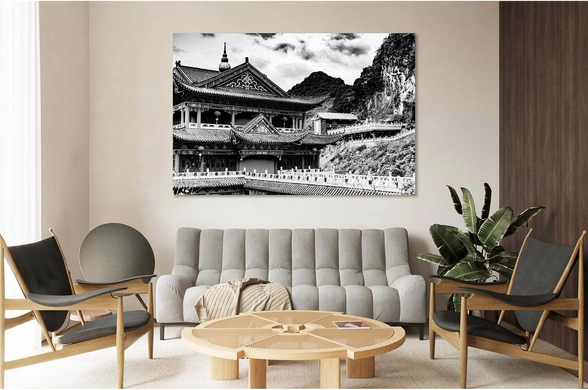 Temple noir and blanc №D2844 Ready to Hang Canvas Print - Zellart Canvas Prints 0new, ALL_Products, Black & White Wall Art
